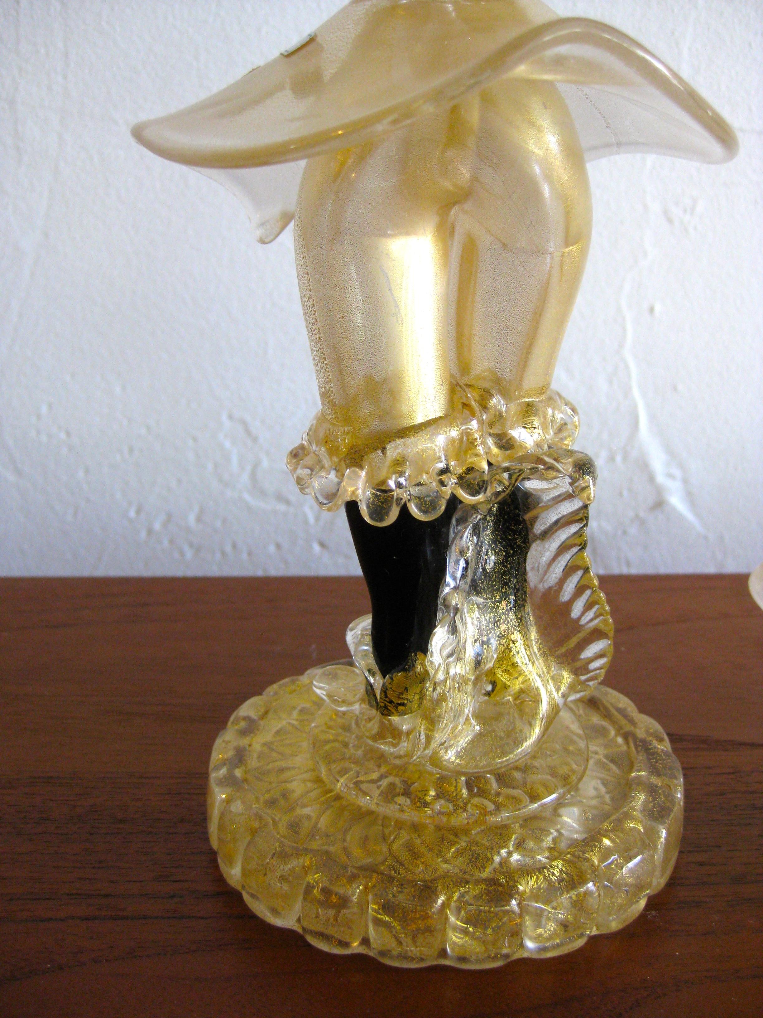 Paar Cenedese Vetri Murano Gold Fleck vergoldetem Glas Figurinen Kerzenhalter 9