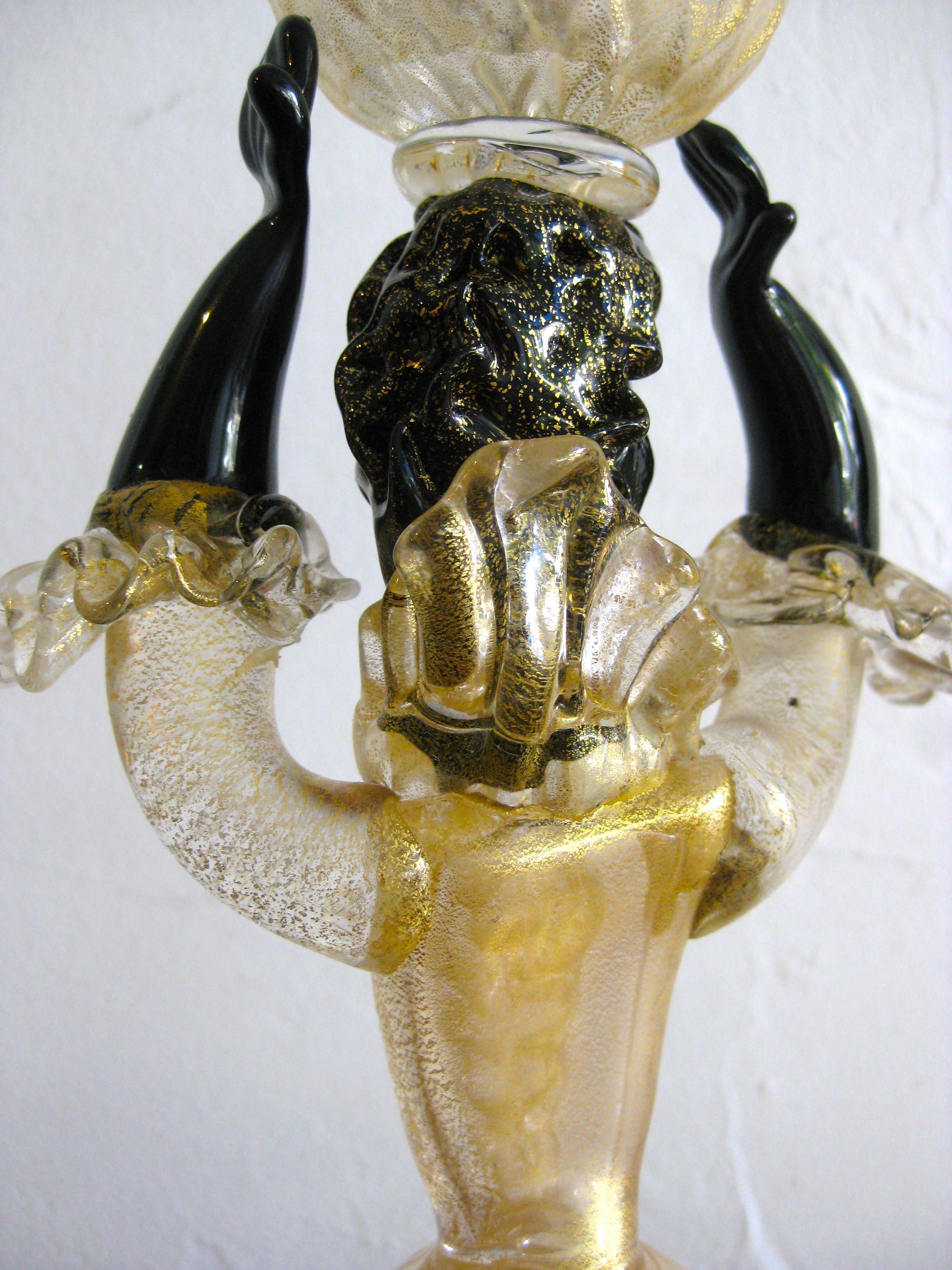 Paar Cenedese Vetri Murano Gold Fleck vergoldetem Glas Figurinen Kerzenhalter 10