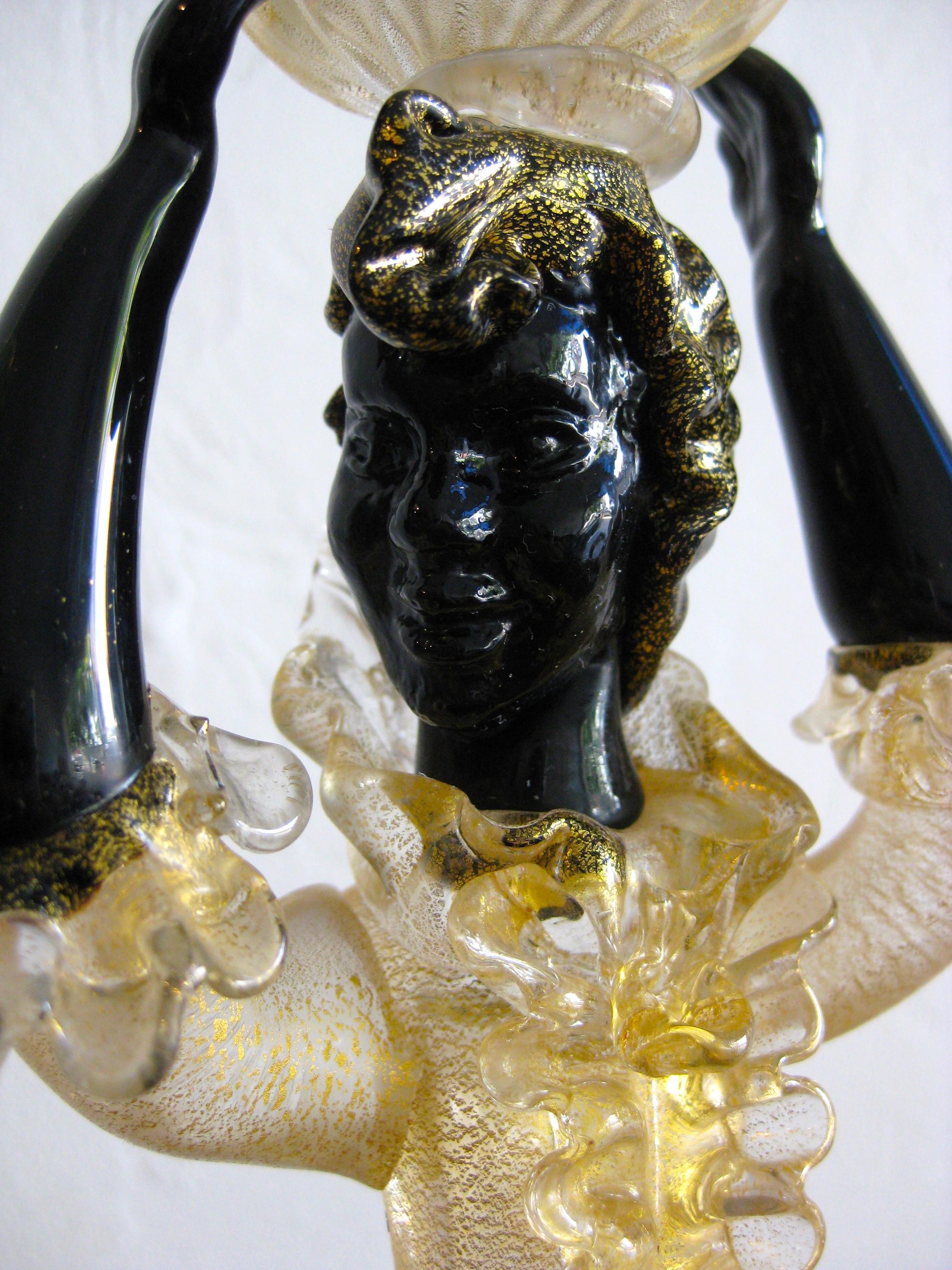 Pair of Cenedese Vetri Murano Gold Fleck Gilt Glass Figurines Candleholders 13