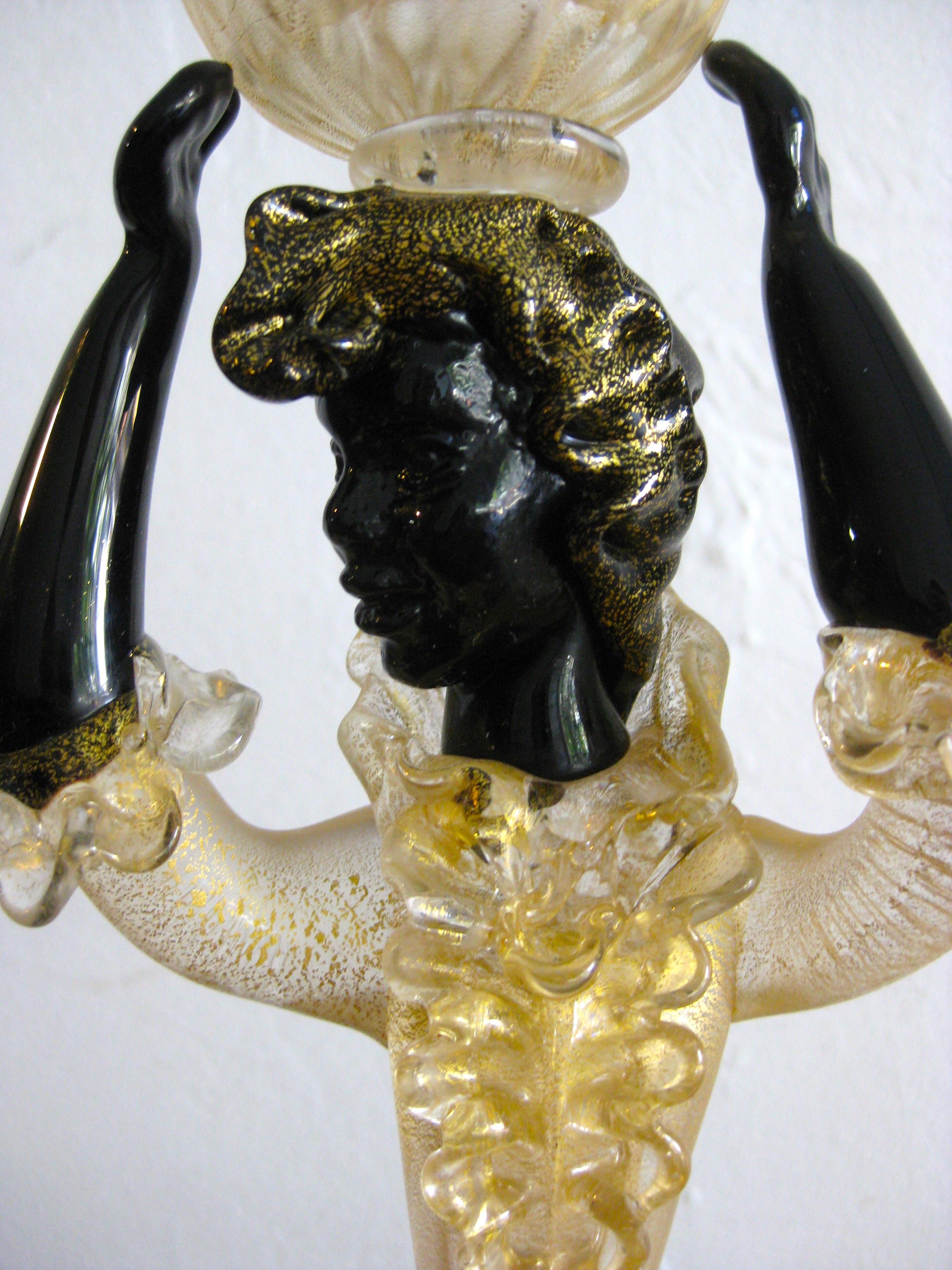 Art Glass Pair of Cenedese Vetri Murano Gold Fleck Gilt Glass Figurines Candleholders