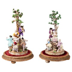 Antique Pair of centerpieces. Glazed porcelain, etc. Meissen, Germany, p. 19th c.