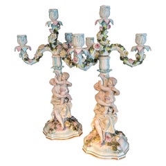 Pair of Century Dresden Porcelain Candlesticks, circa Late 19th Century