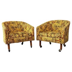 Used Pair of Century Furniture Cos Barrel Back Chairs with Walnut Legs and Casters