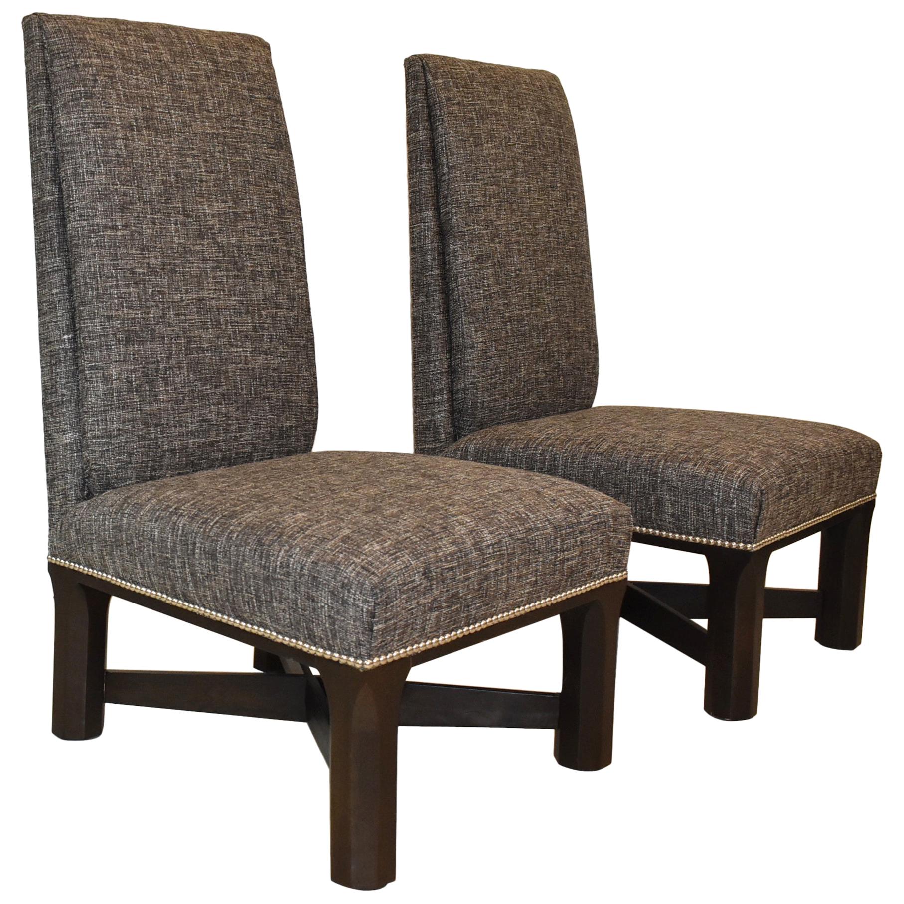 Pair of Century Furniture Parson Side Chairs Nail Head Trim For Sale