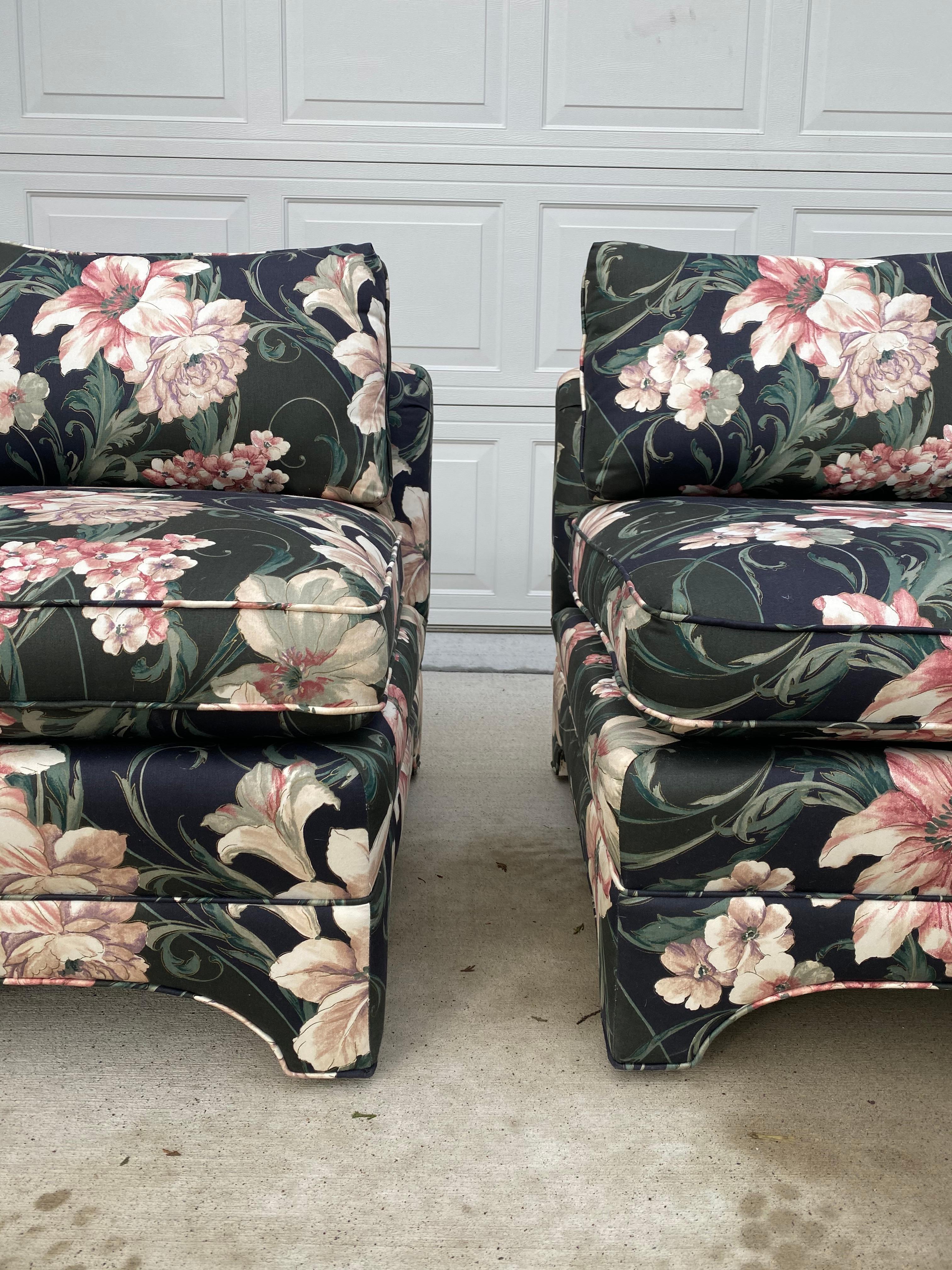 Post-Modern Pair of Century Lounge Chairs in Floral Print