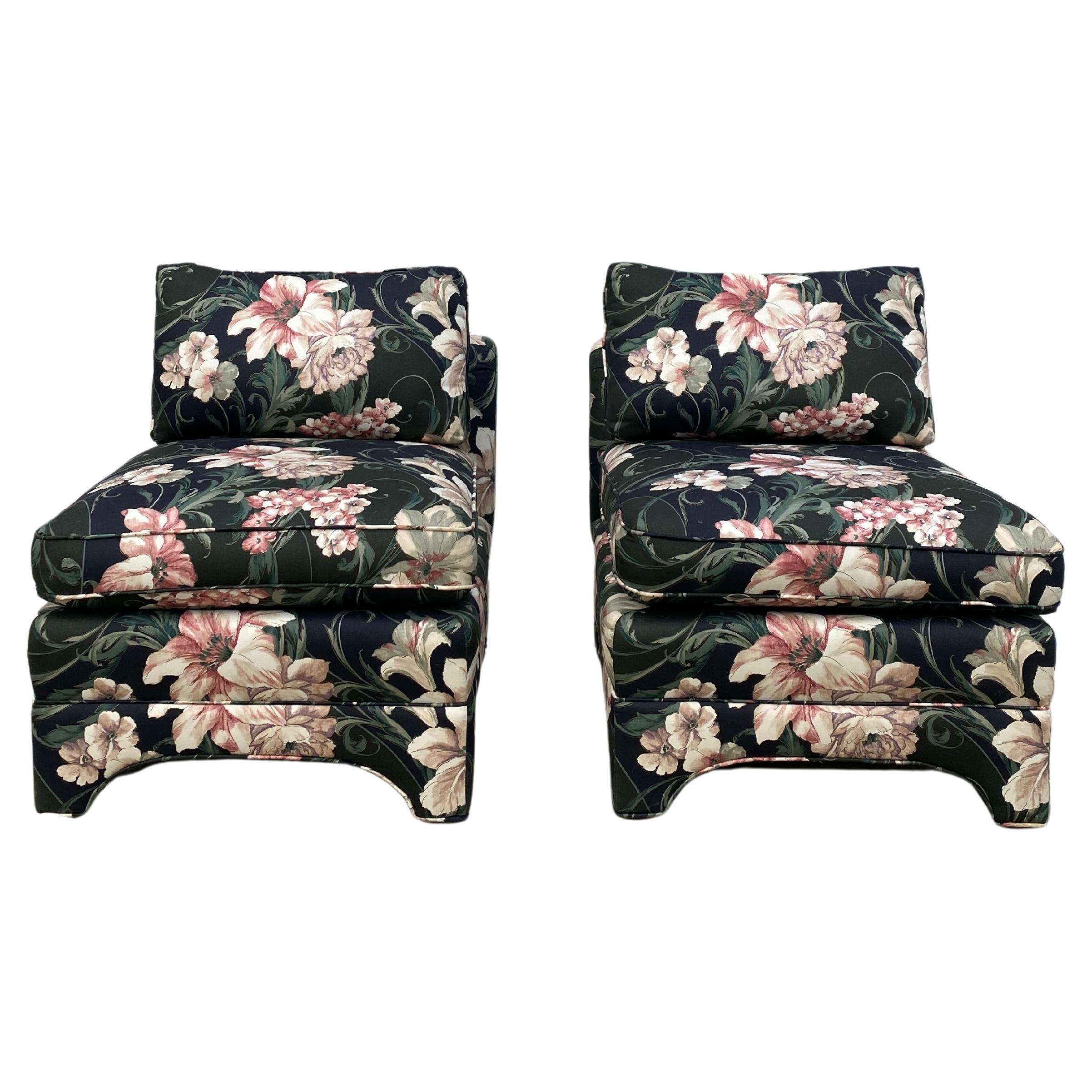 Pair of Century Lounge Chairs in Floral Print