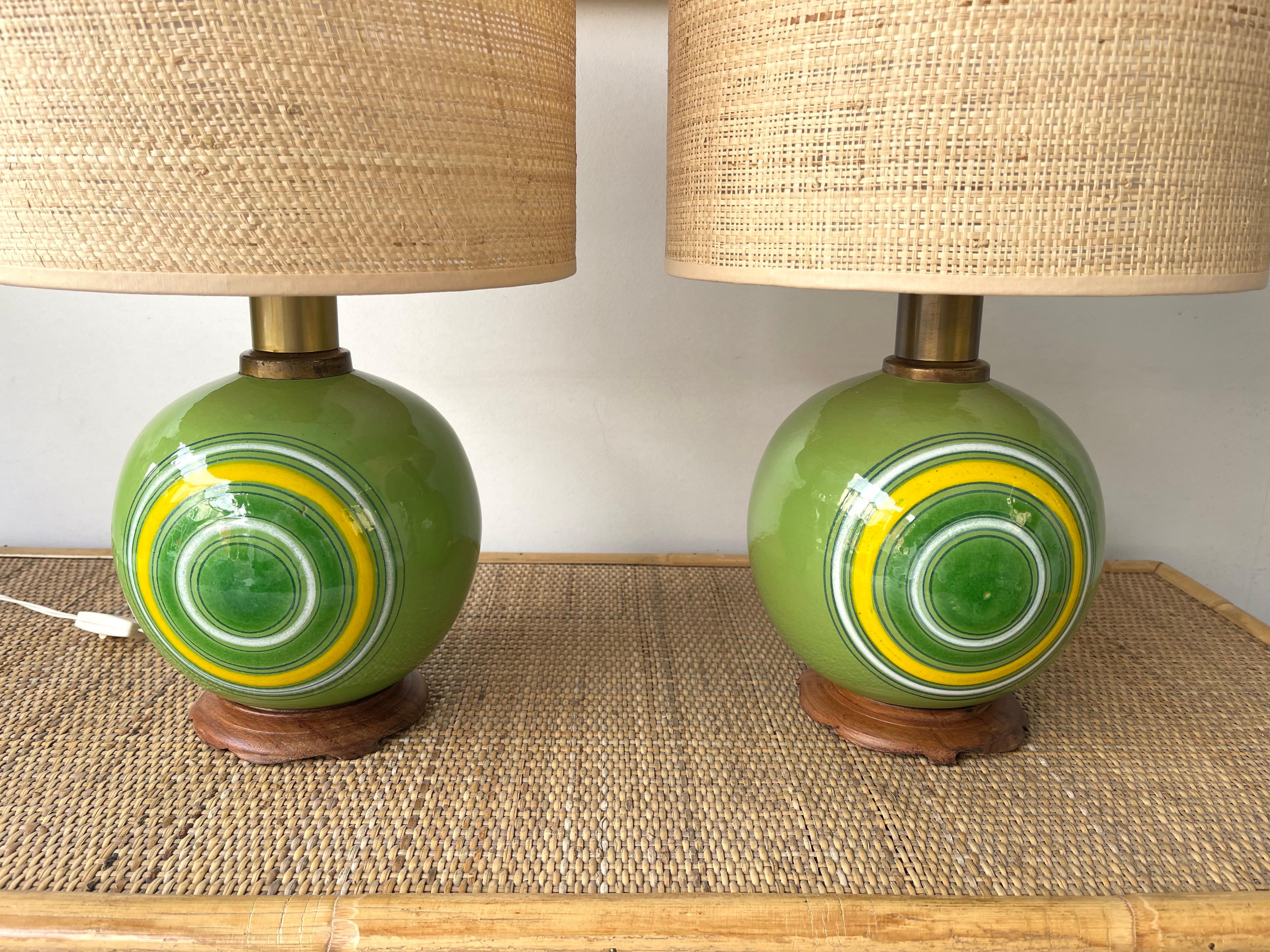 Pair of Ceramic and Brass Lamps by Aldo Londi for Bitossi, Italy, 1970s 6