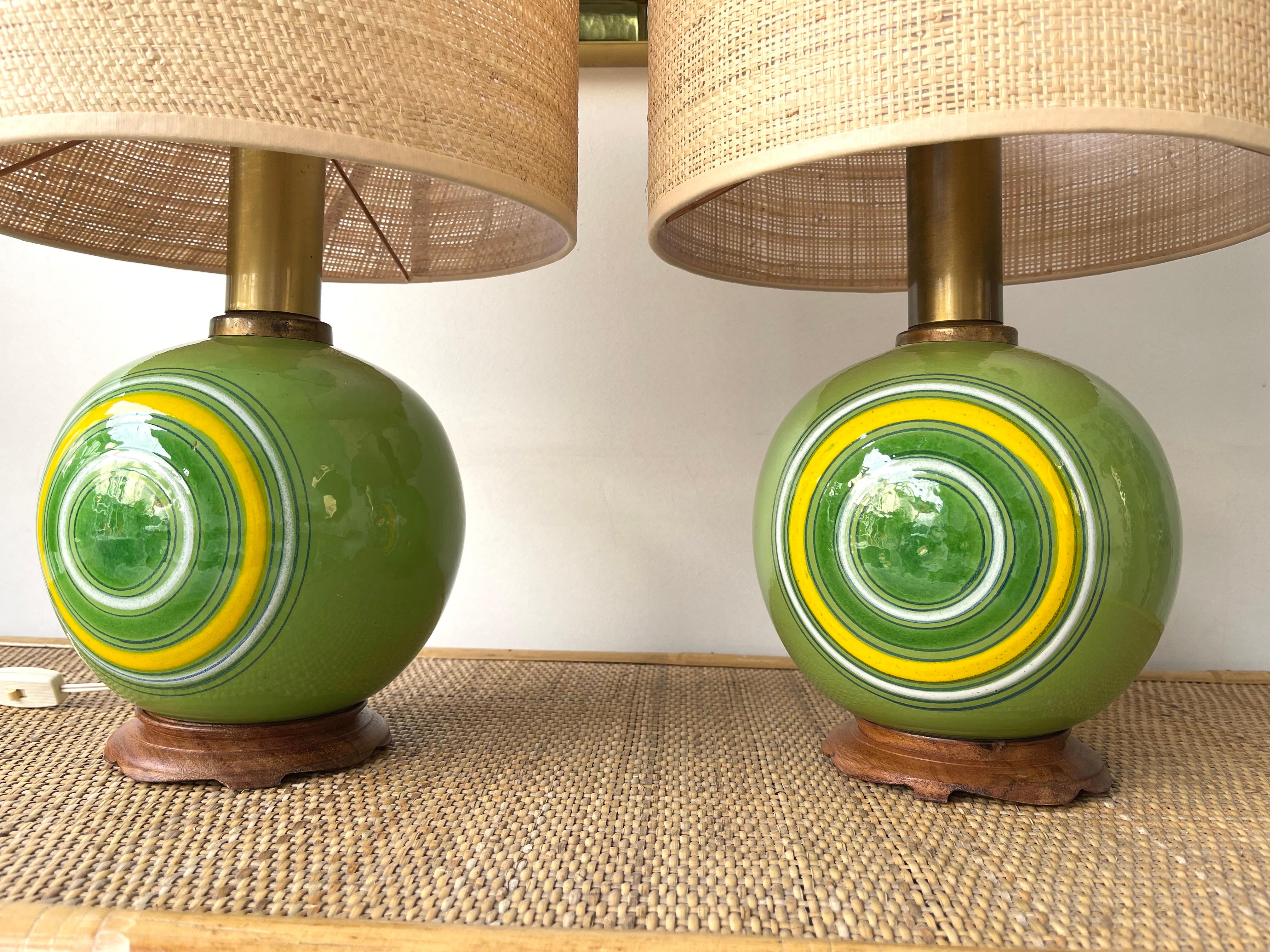 Pair of Ceramic and Brass Lamps by Aldo Londi for Bitossi, Italy, 1970s 1