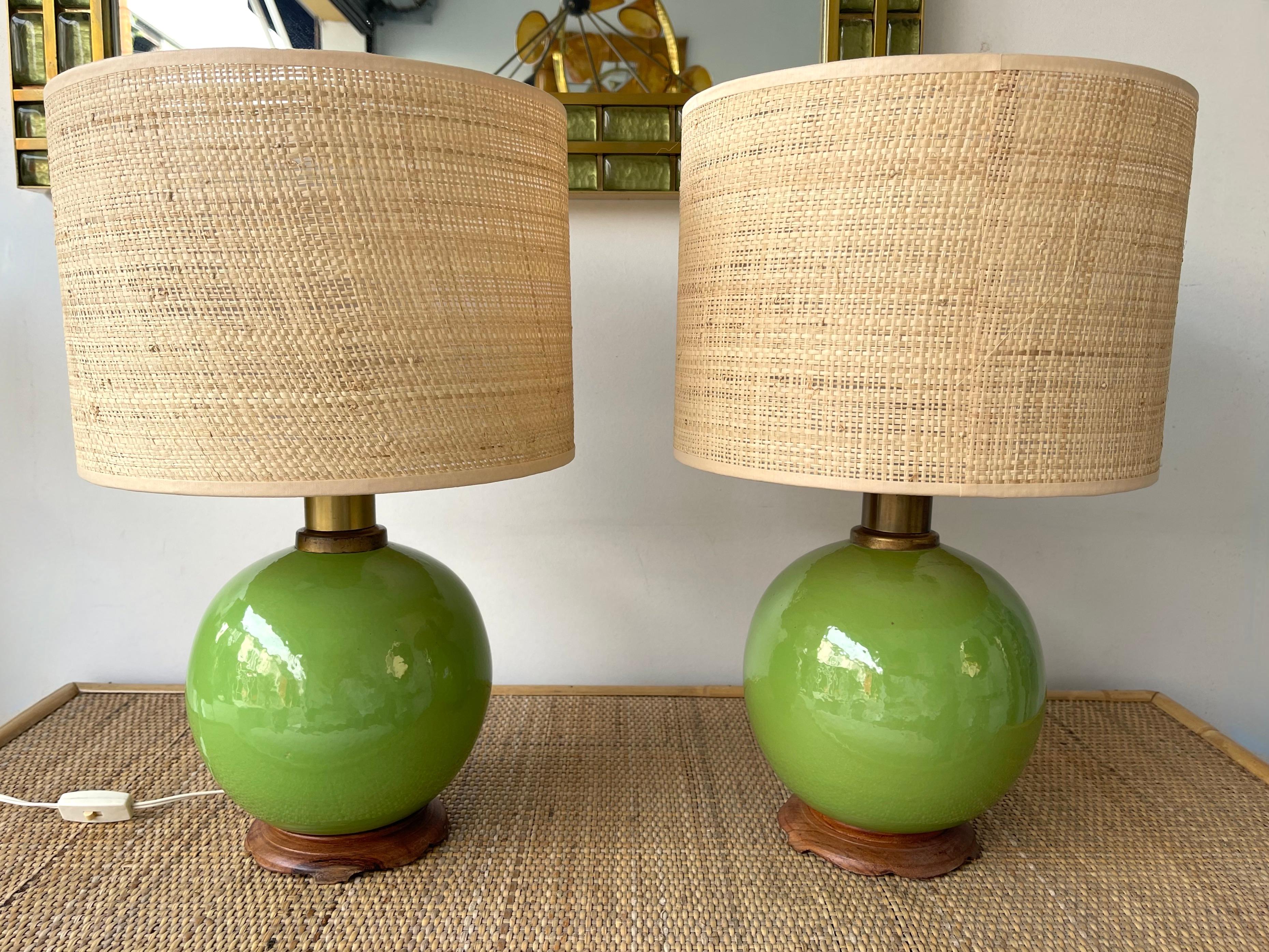 Pair of Ceramic and Brass Lamps by Aldo Londi for Bitossi, Italy, 1970s 2