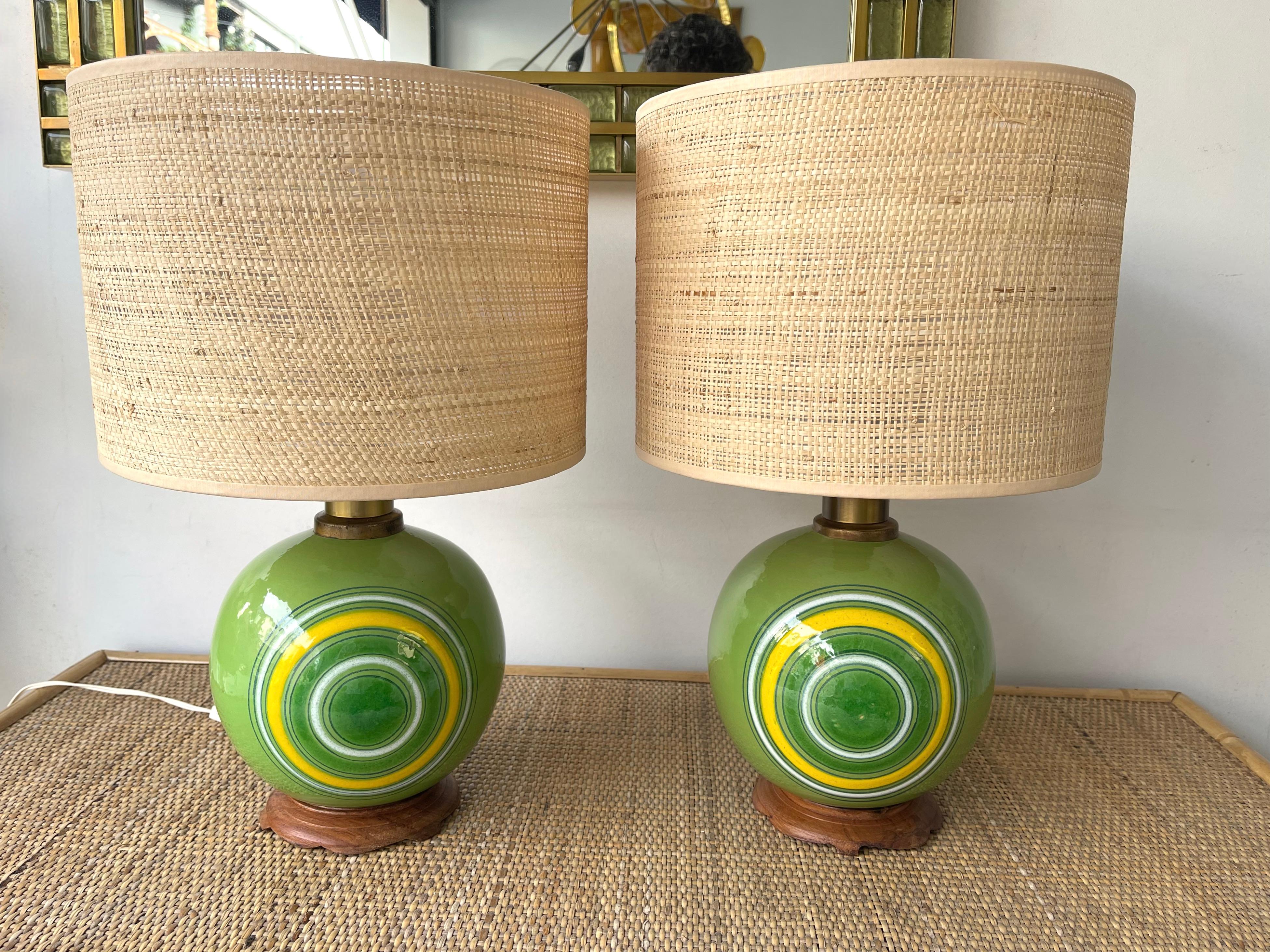 Pair of Ceramic and Brass Lamps by Aldo Londi for Bitossi, Italy, 1970s 3