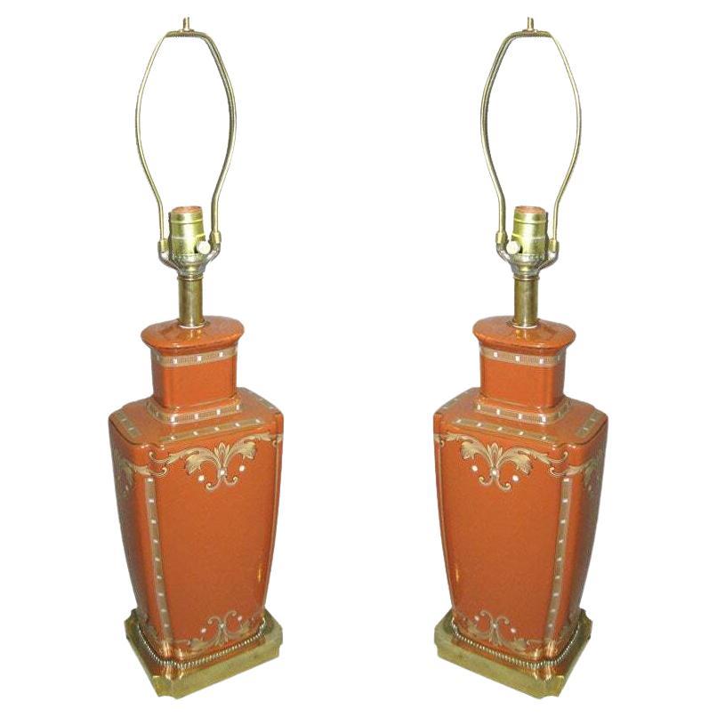 Pair of Ceramic and Gold Table Lamps For Sale
