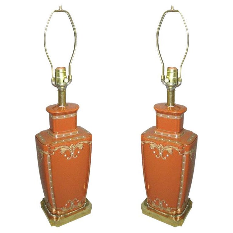 Pair of Ceramic and Gold Table Lamps For Sale at 1stDibs