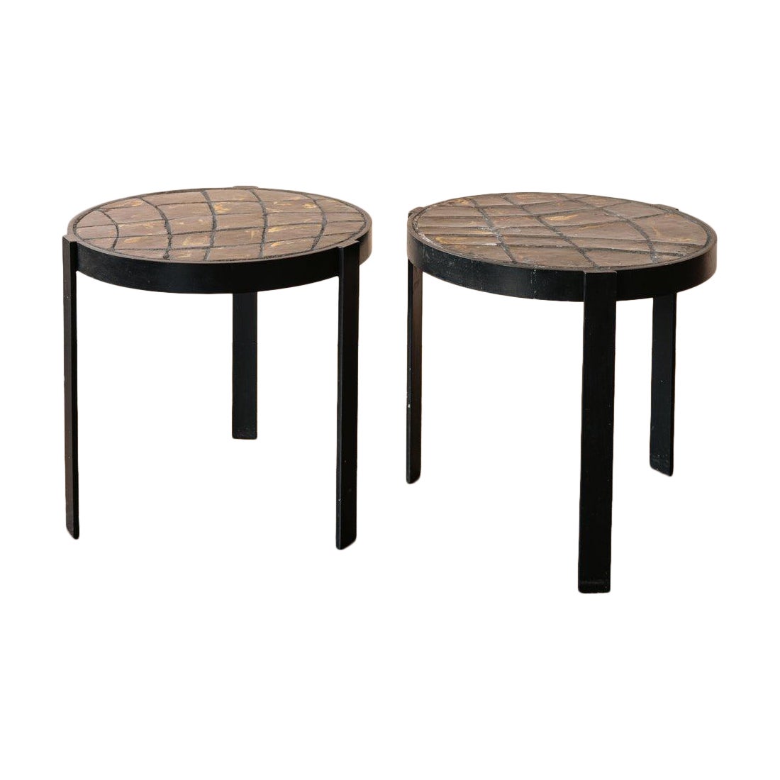 Pair of Ceramic and Iron Side Tables, Belgium, 1980s im Angebot