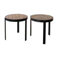Pair of Ceramic and Iron Side Tables, Belgium, 1980s