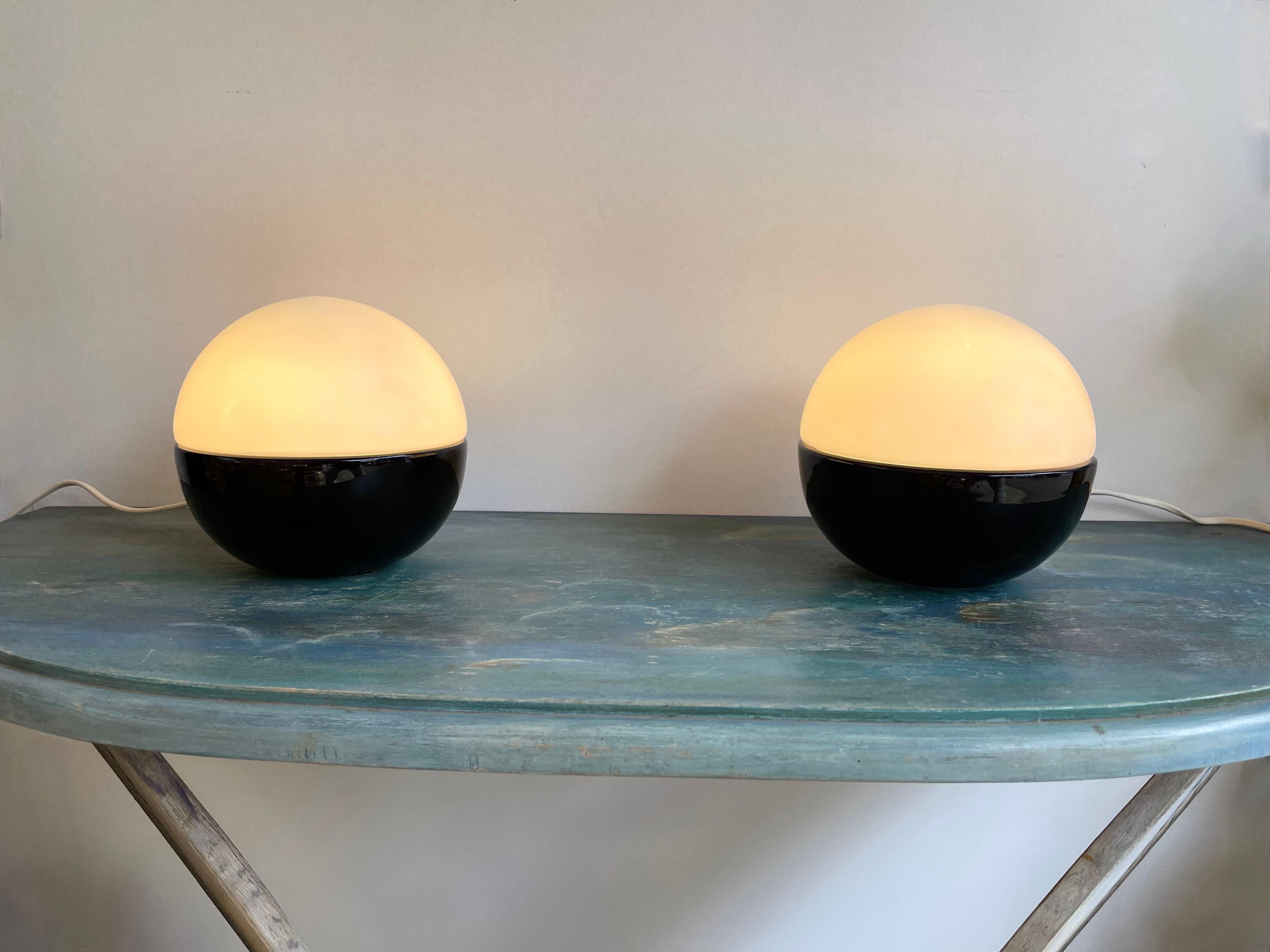Pair of Ceramic and Opaline Glass Ball Lamps by Alvino Bagni. Italy, 1970s 4