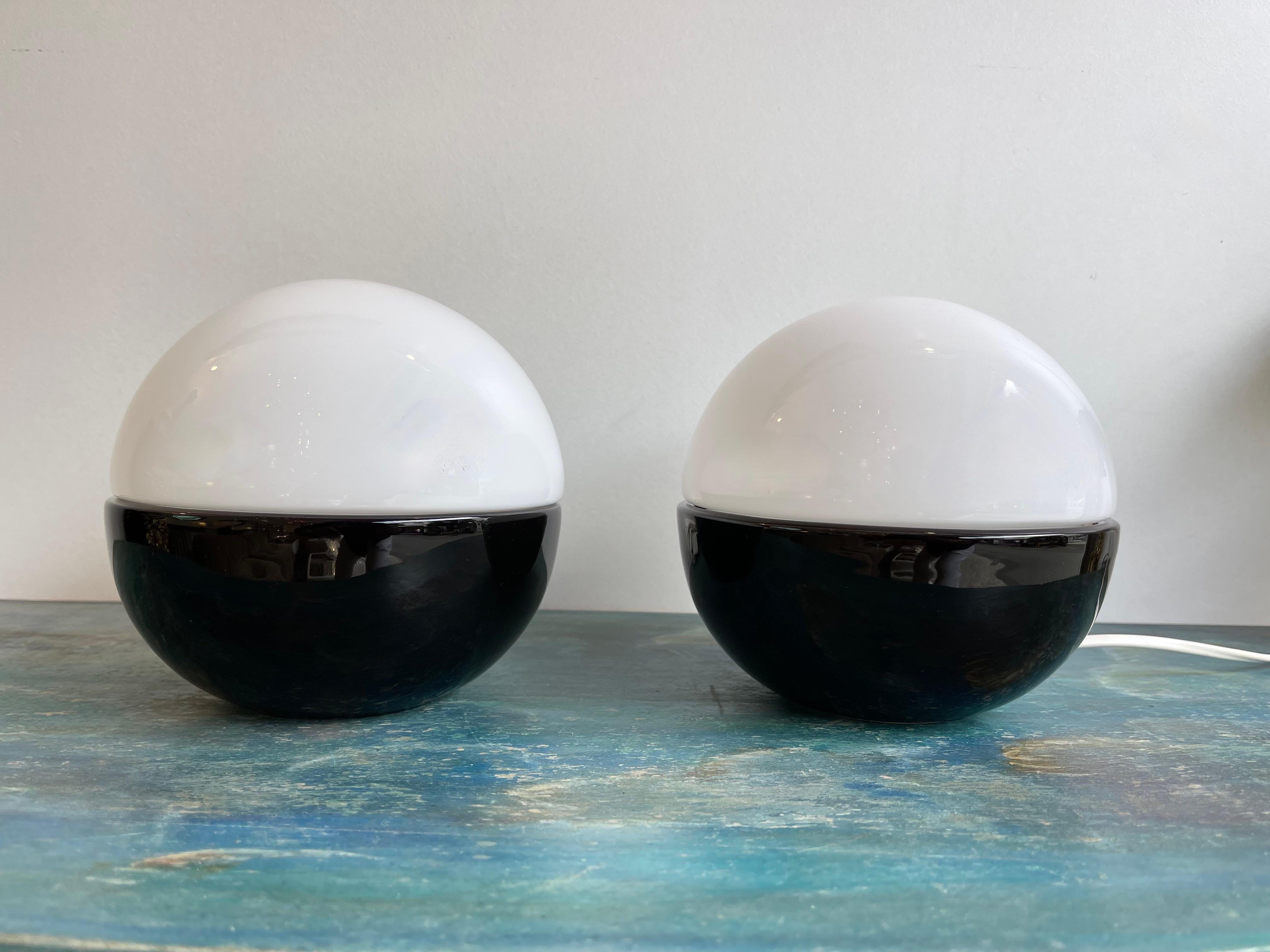 Pair of Ceramic and Opaline Glass Ball Lamps by Alvino Bagni. Italy, 1970s 6