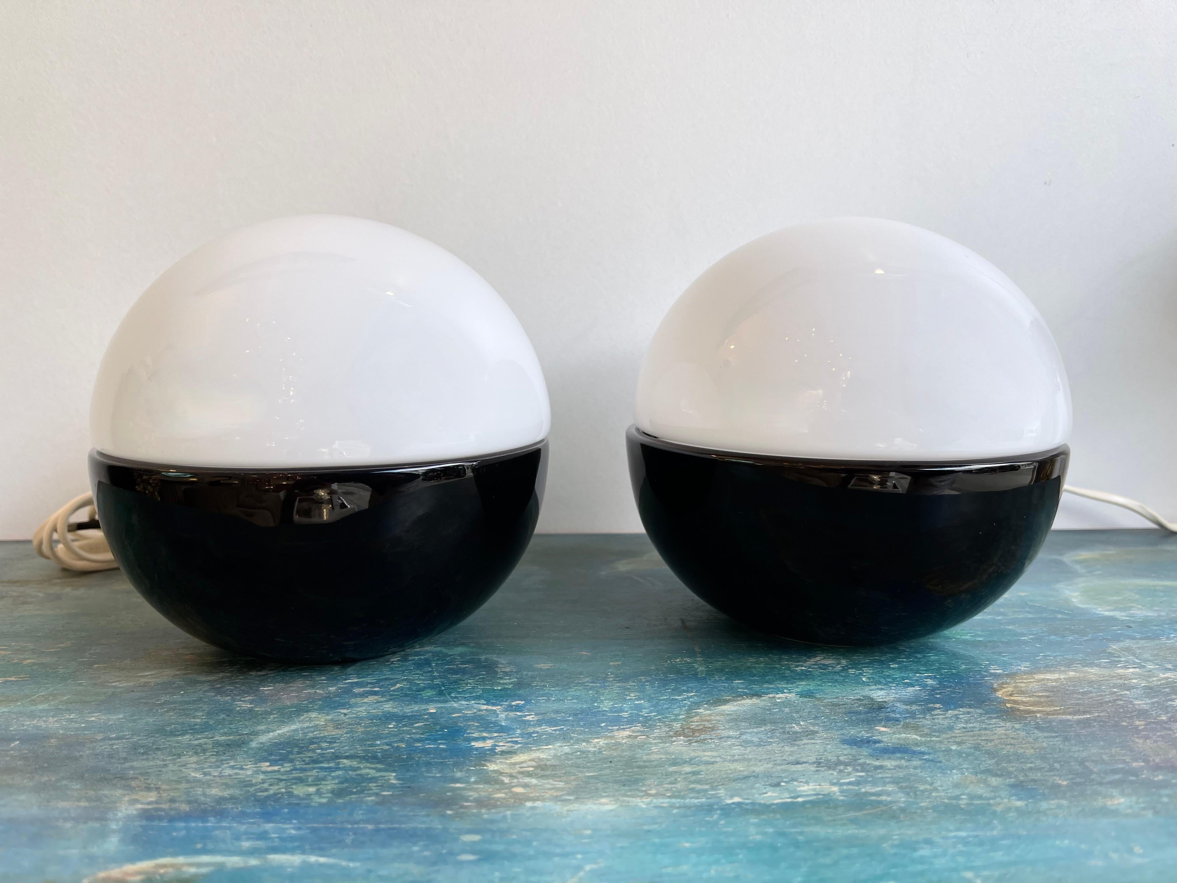 Pair of Ceramic and Opaline Glass Ball Lamps by Alvino Bagni. Italy, 1970s 2