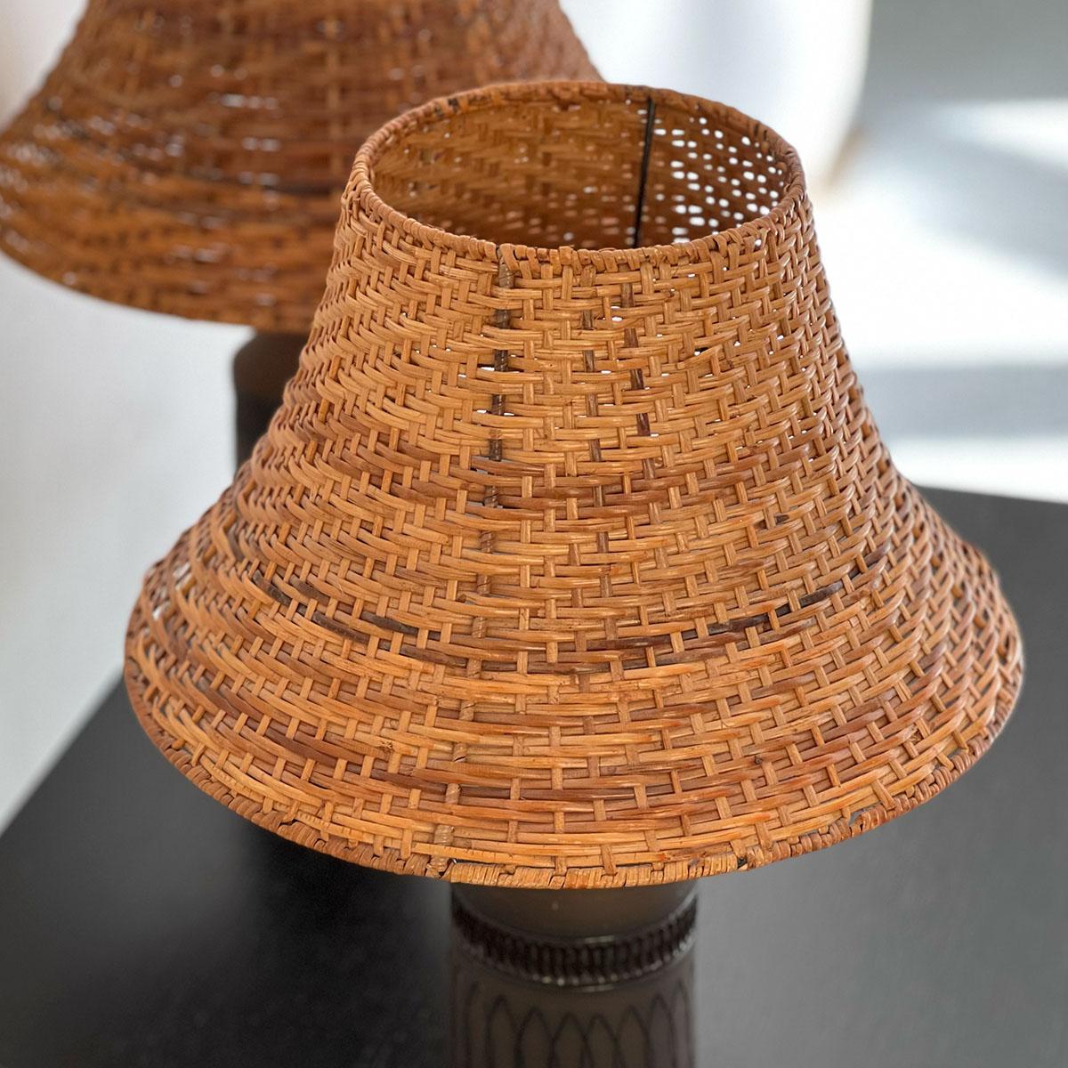 Scandinavian Modern Pair of Ceramic and Rattan Table Lamps by Nila, 1960s