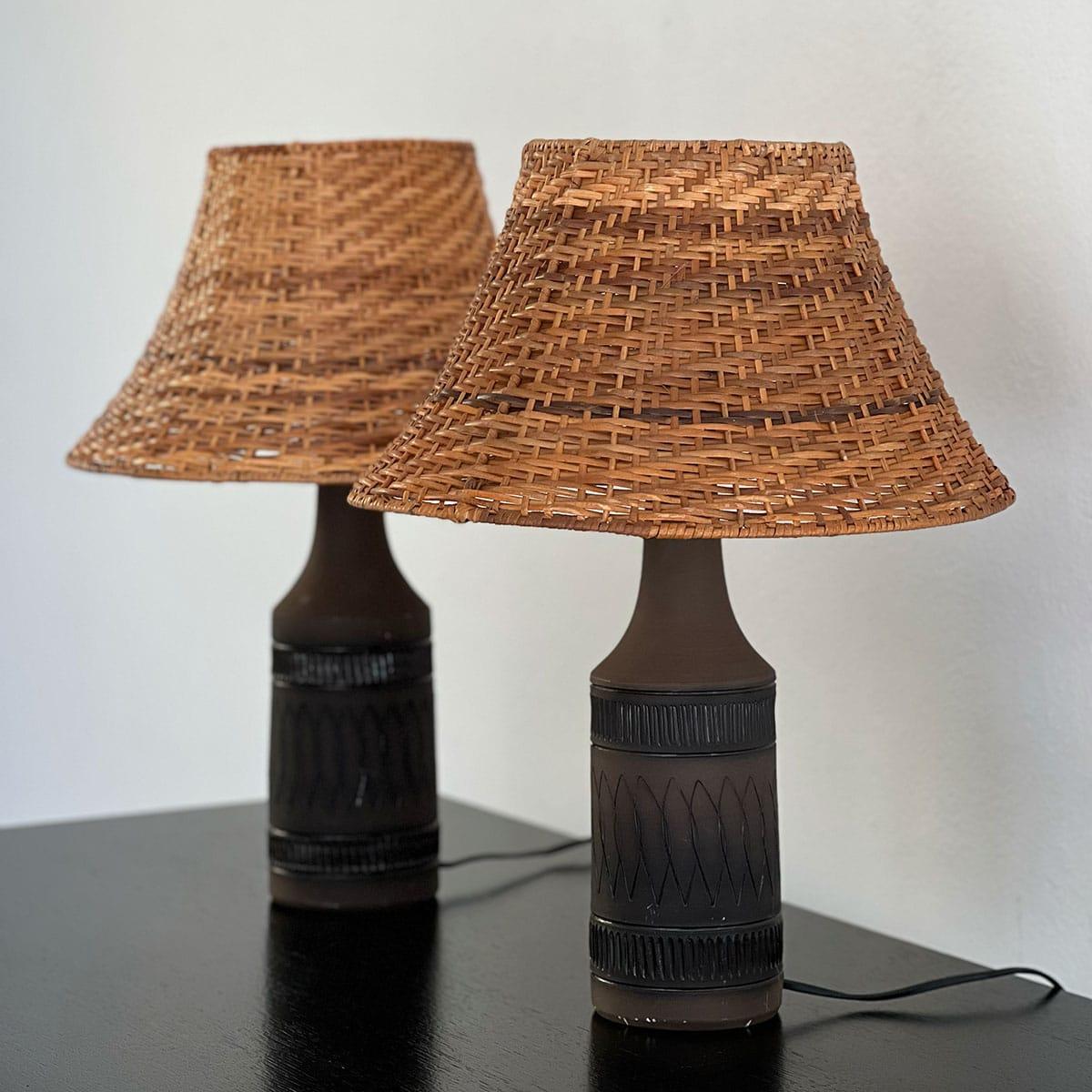 Pair of Ceramic and Rattan Table Lamps by Nila, 1960s In Good Condition In Praha 2, Hlavní město Praha