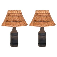 Pair of Ceramic and Rattan Table Lamps by Nila, 1960s