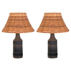 Paar Tischlampen aus Keramik und Rattan von Nila, 1960er Jahre