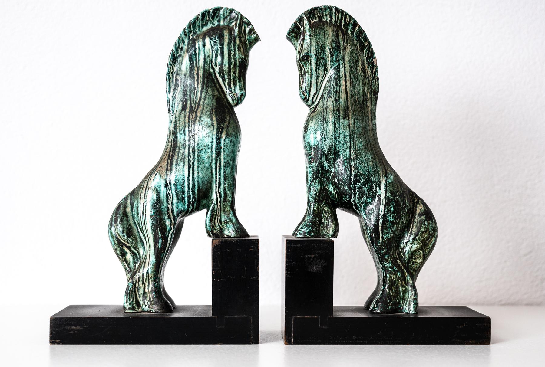 Italian Pair of ceramic and wood bookends by Guido Cacciapuoti