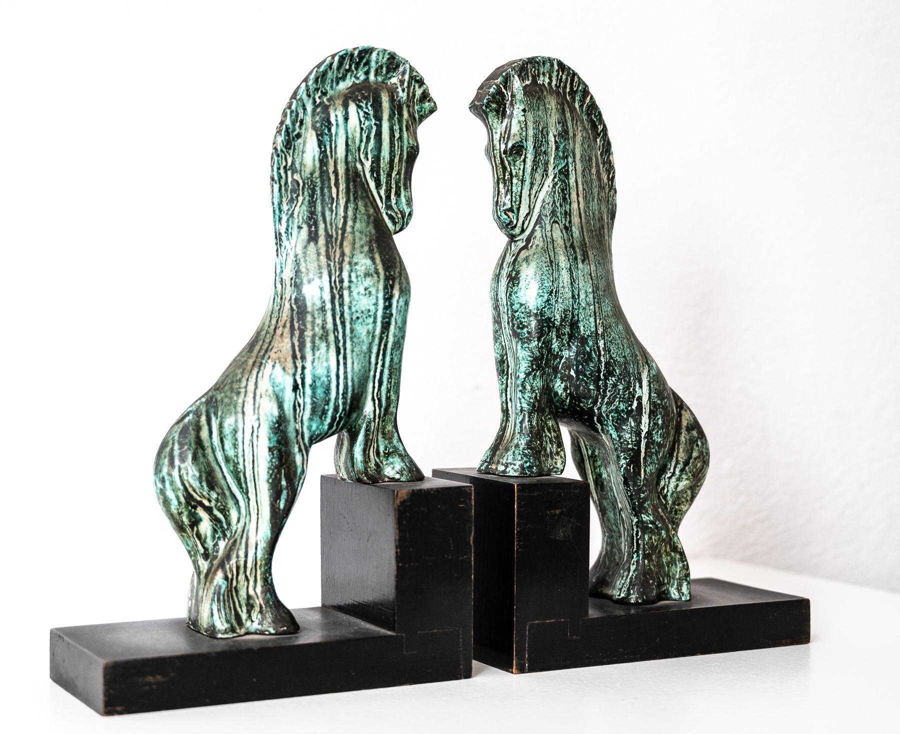 Ceramic Pair of ceramic and wood bookends by Guido Cacciapuoti