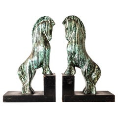 Pair of ceramic and wood bookends by Guido Cacciapuoti