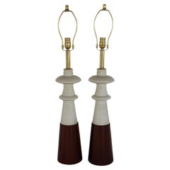 Pair of Ceramic and Wood Table Lamps