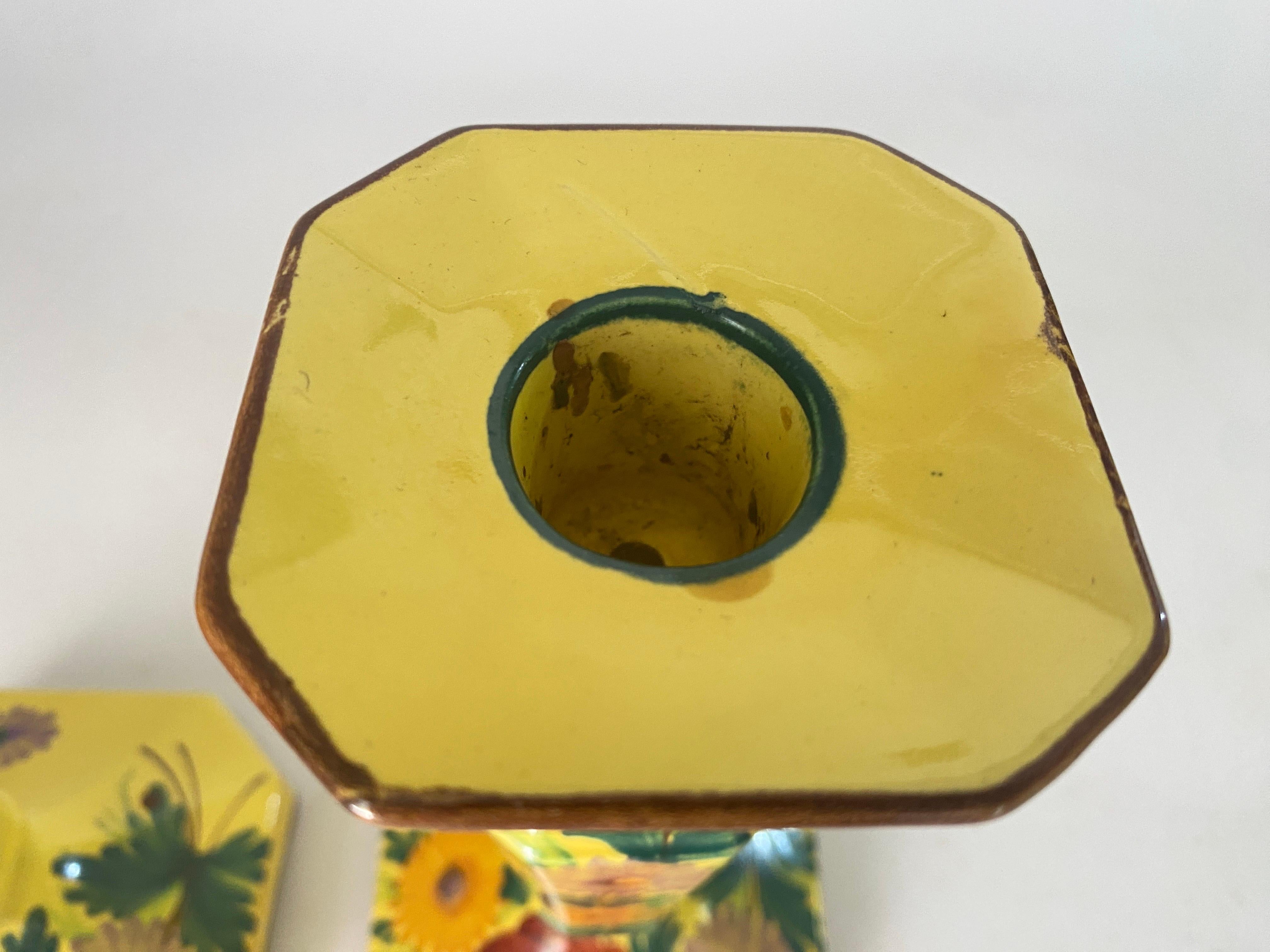 Céramique Paire de bougeoirs Art Déco en céramique jaune de Saint Clement France, 1940 en vente