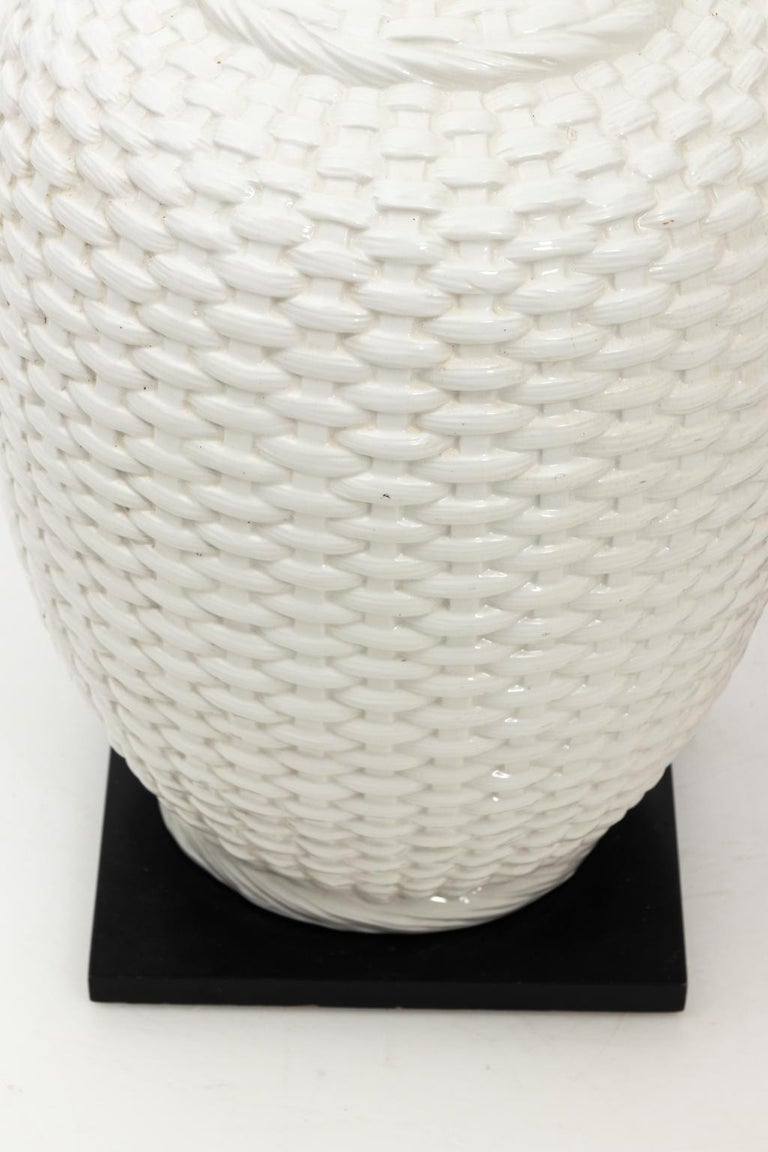 Pair of Ceramic Basket Weave Lamps at 1stDibs