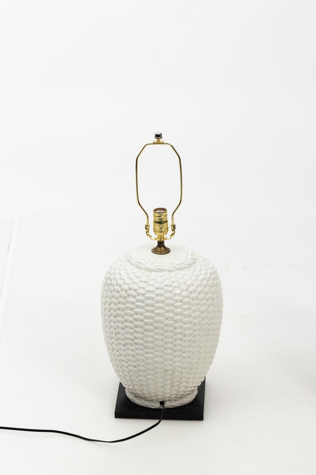 20th Century Pair of Ceramic Basket Weave Lamps