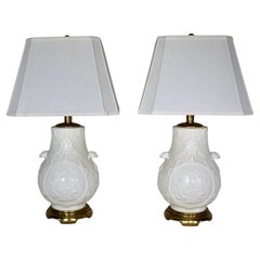 Pair of Ceramic Basket-Weave Paul Hanson Table Lamps