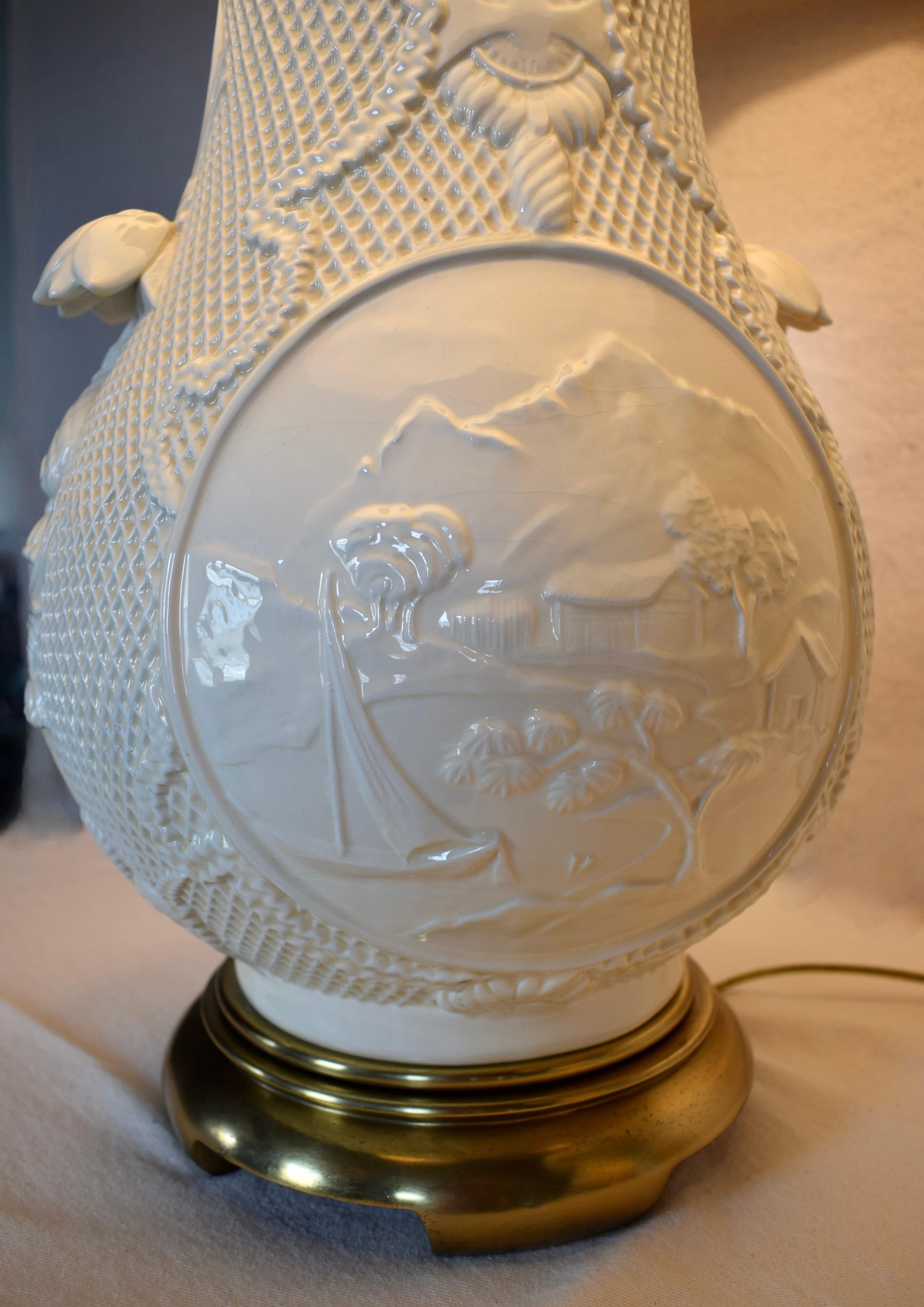 Pair of Ceramic Basket-Weave Paul Hanson Table Lamps For Sale 1