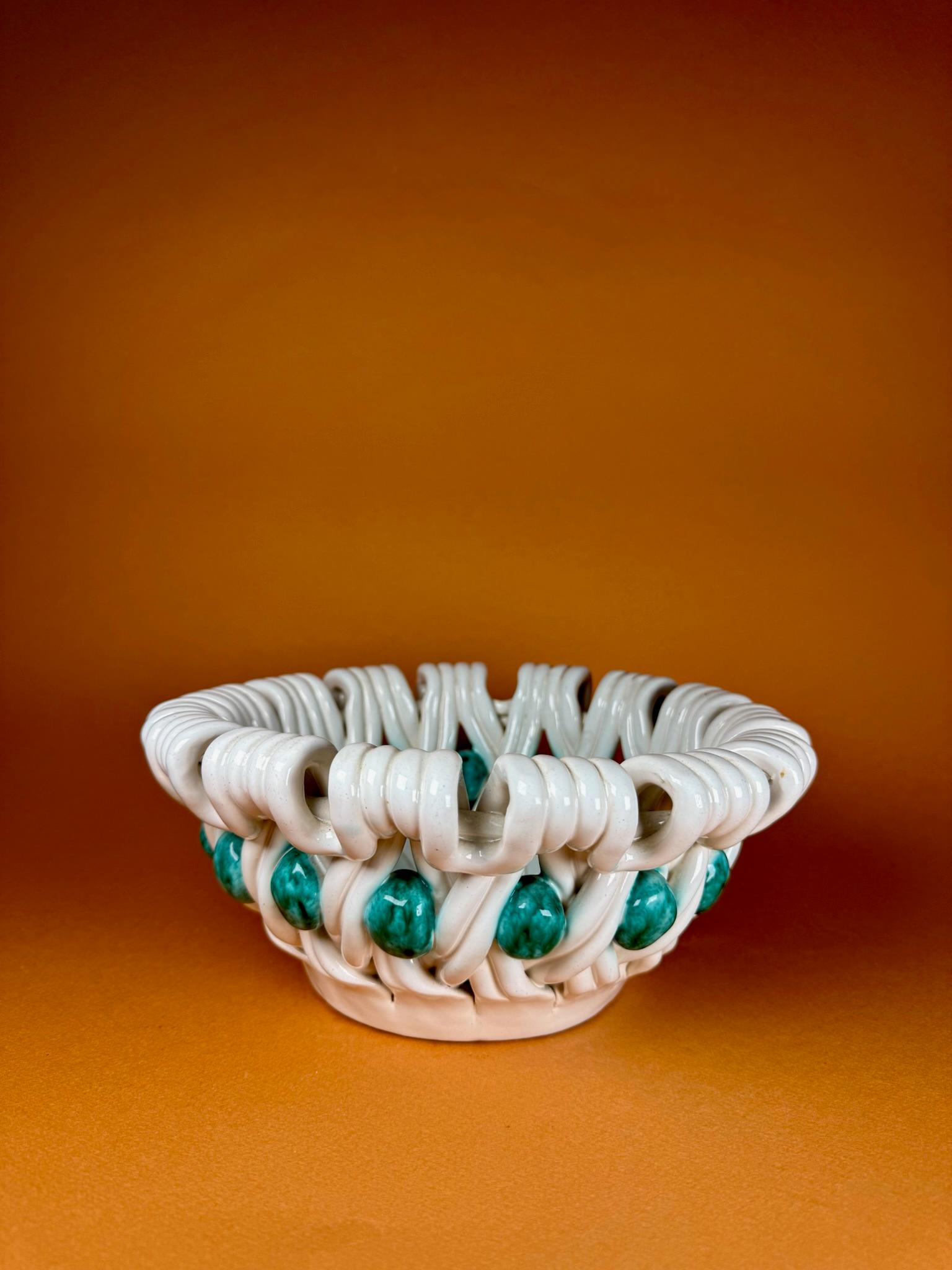 Mid-Century Modern Pair of ceramic baskets, Sainte Radegonde, circa 1940 For Sale