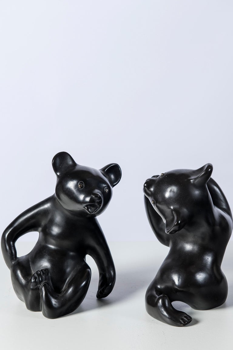 Pair of Ceramic Bears Bookends, Signed Vienna, by Leopold Anzengruber