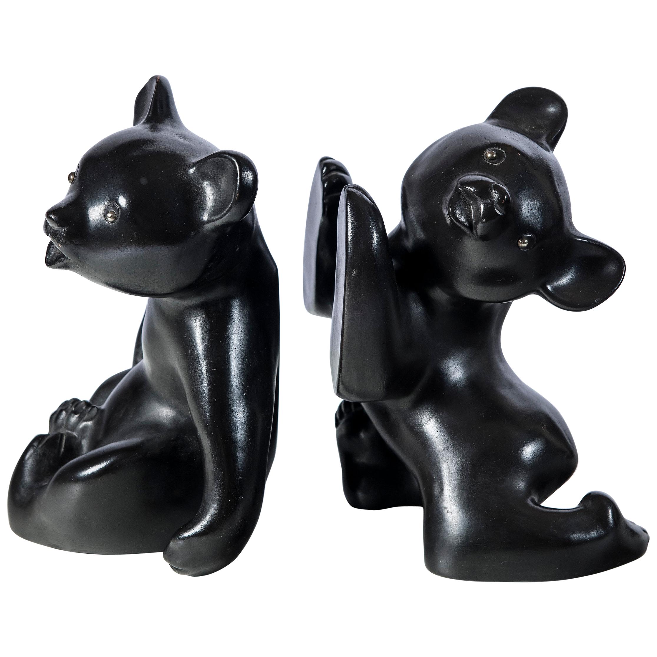 Pair of Ceramic Bears Bookends, Signed Vienna, by Leopold Anzengruber, 1955