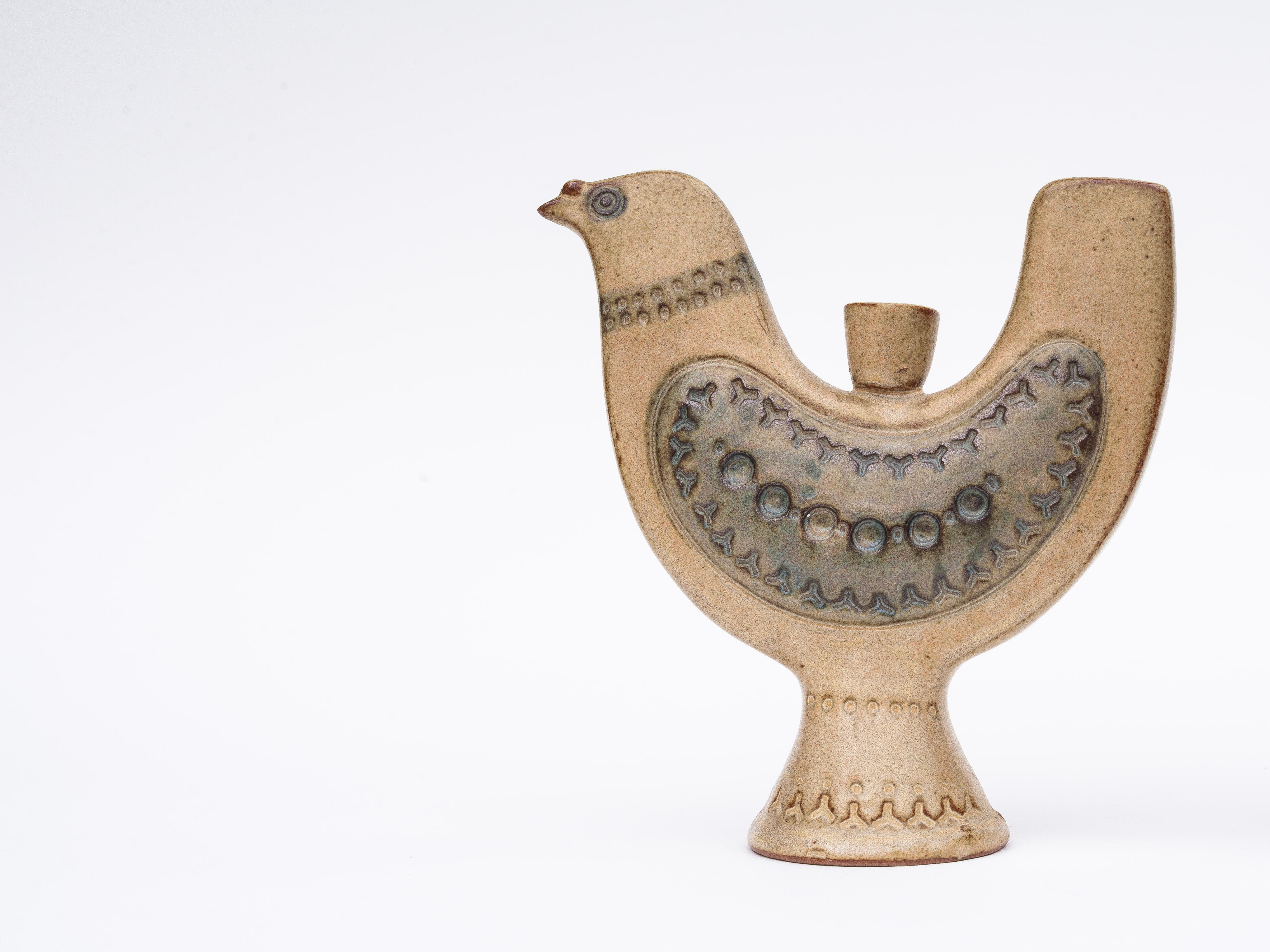 20ième siècle Paire de chandeliers oiseaux en céramique - Bougeoirs - Poterie japonaise 1970 en vente