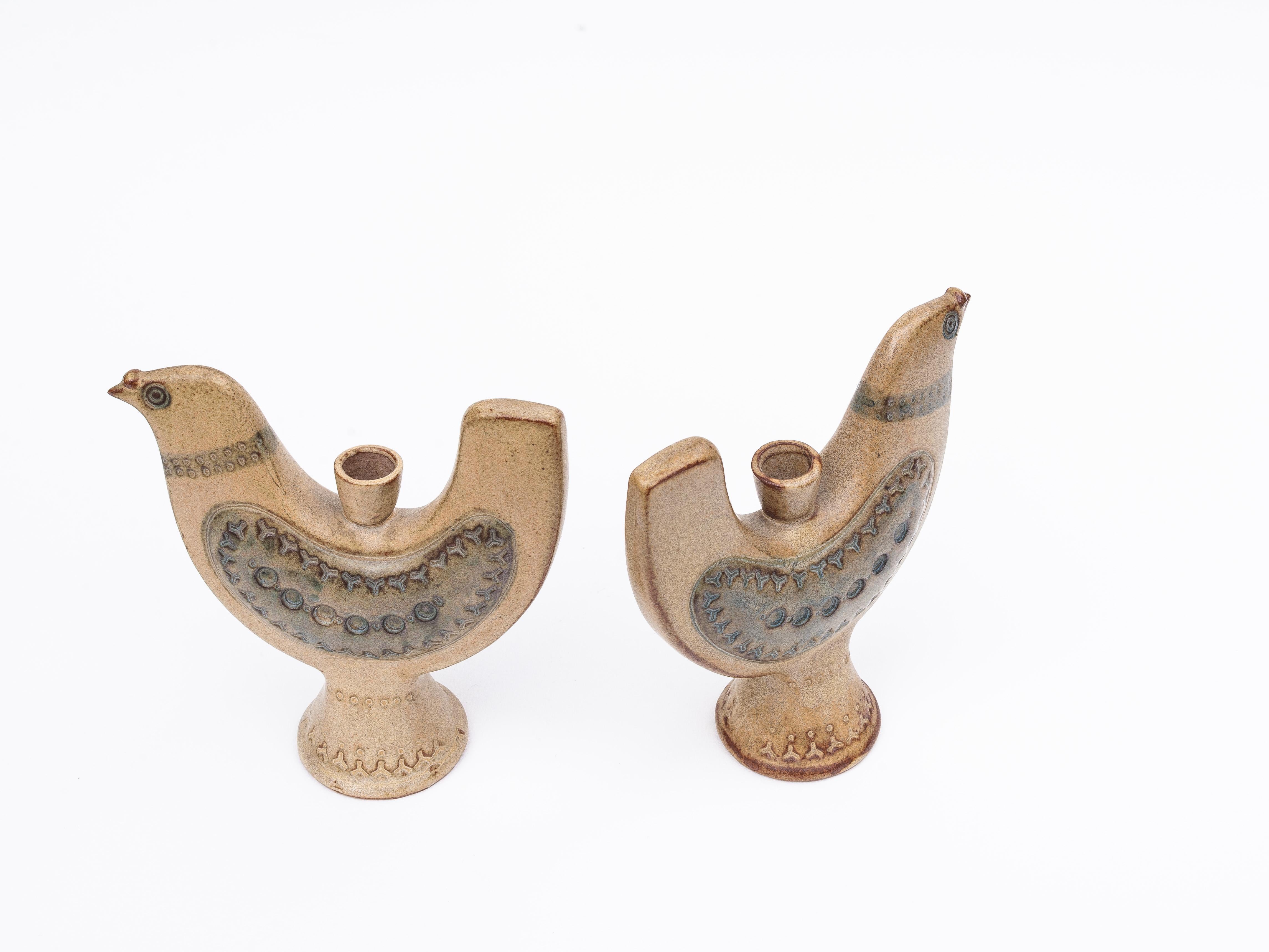 Paire de chandeliers oiseaux en céramique - Bougeoirs - Poterie japonaise 1970 en vente 1