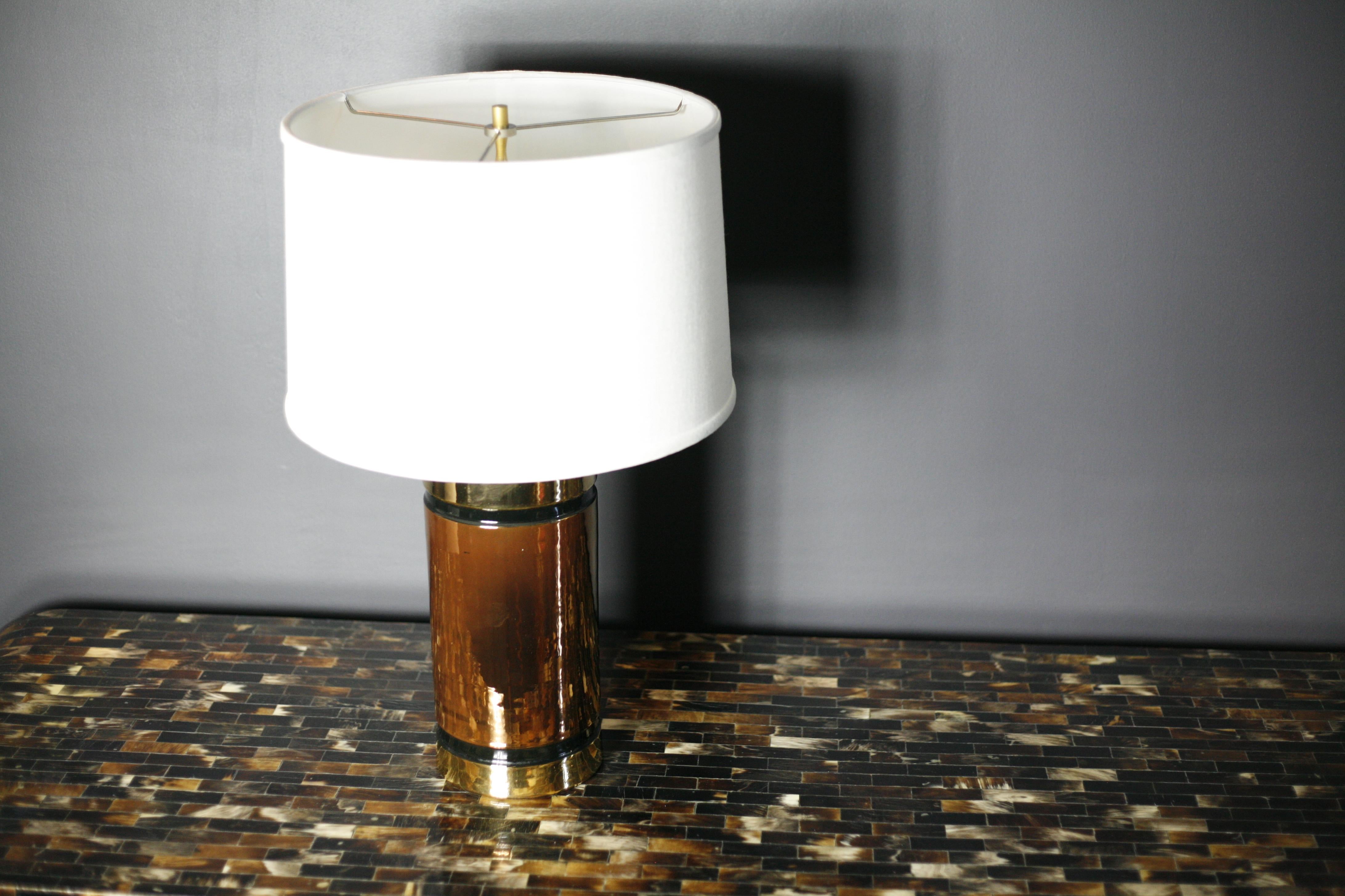 Mid-Century Modern Pair of Ceramic Bitossi Lamps Gold, Black and Copper, 1960, Italy For Sale