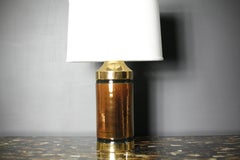 Pair of Ceramic Bitossi Lamps Gold, Black and Copper, 1960, Italy