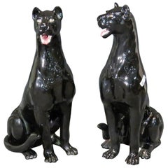 Pair of Ceramic Black Panthers