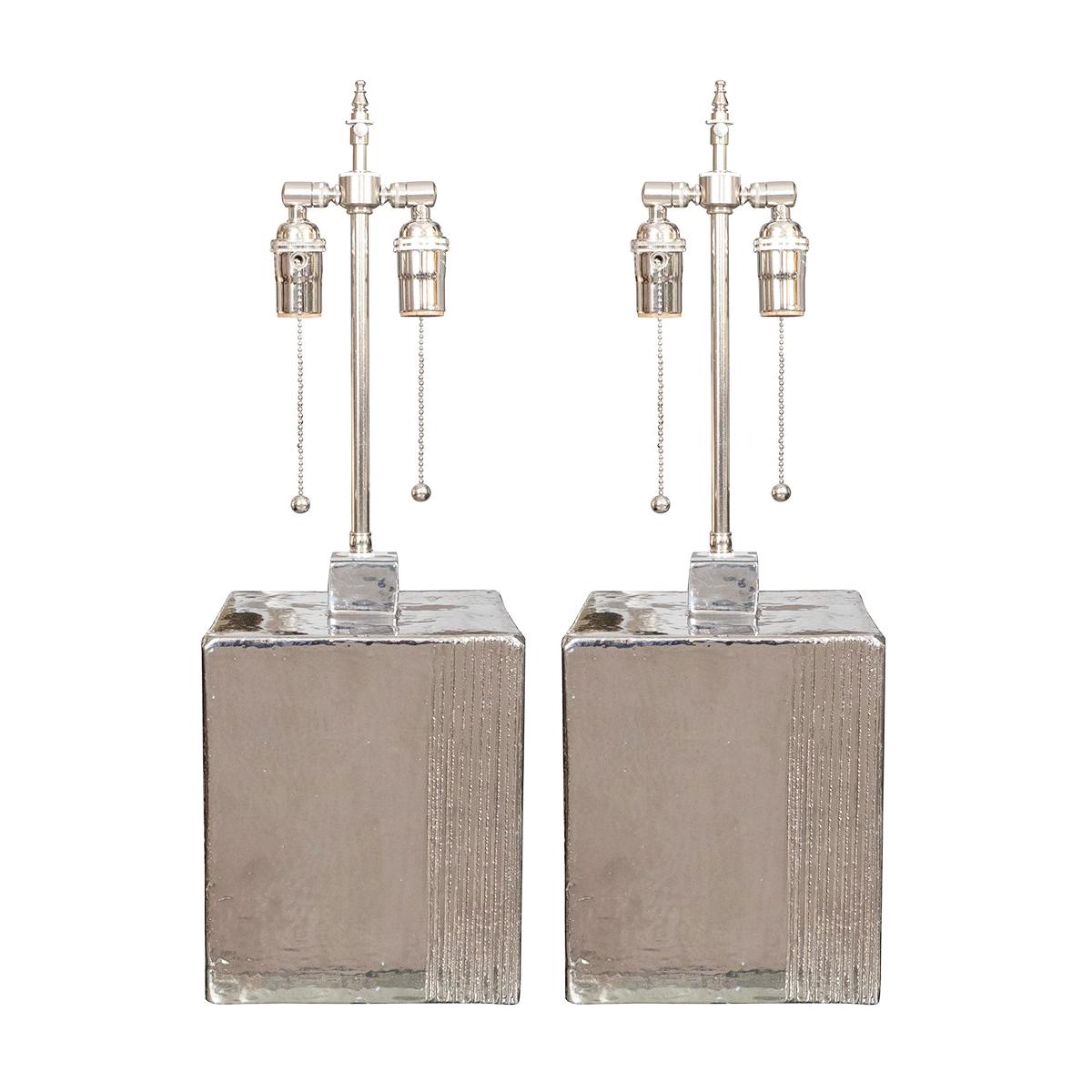 Large Pair of Urn Shaped Ceramic Table Lamps with a Matte White Finish