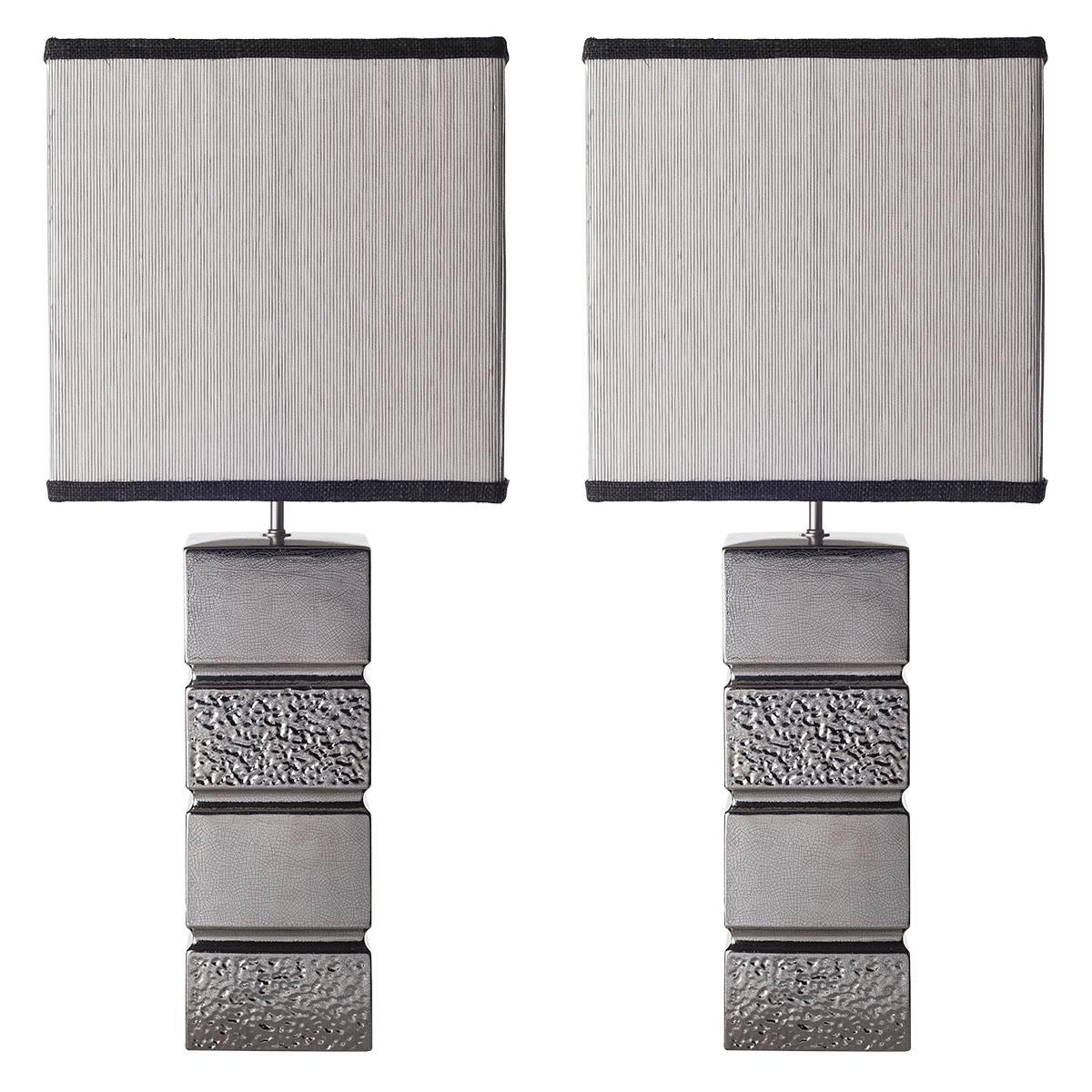 Contemporary Table Lamp, Platinum Finish For Sale