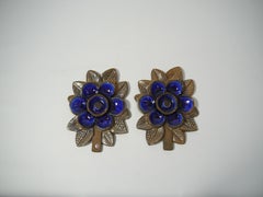 Pair of Ceramic Blue Flower Wall Plaque by Irma Yourstone for Upsala Ekeby