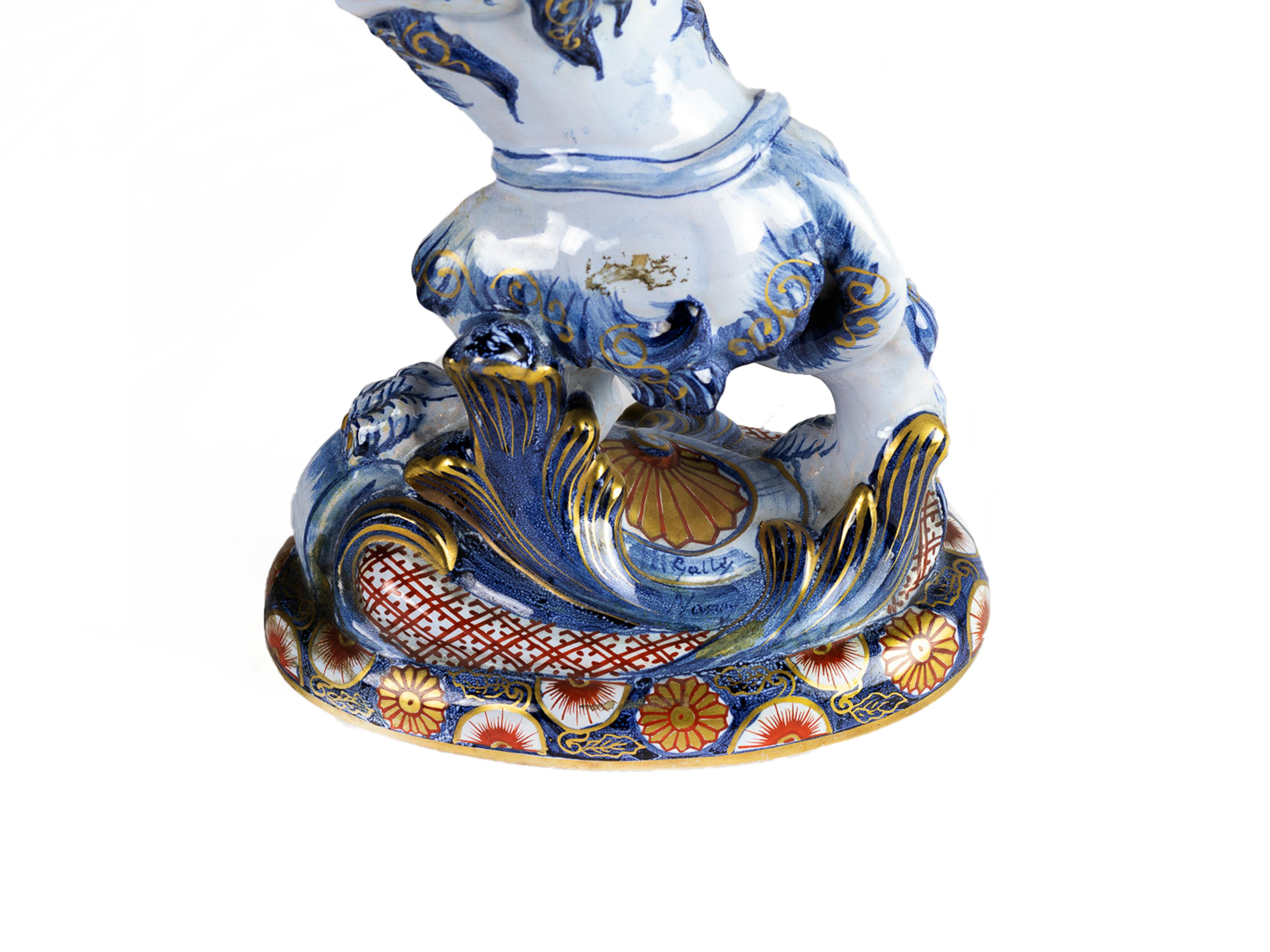 Coppia di portacandele in ceramica, Leoni di Emile Gallé, XIX secolo in vendita 4