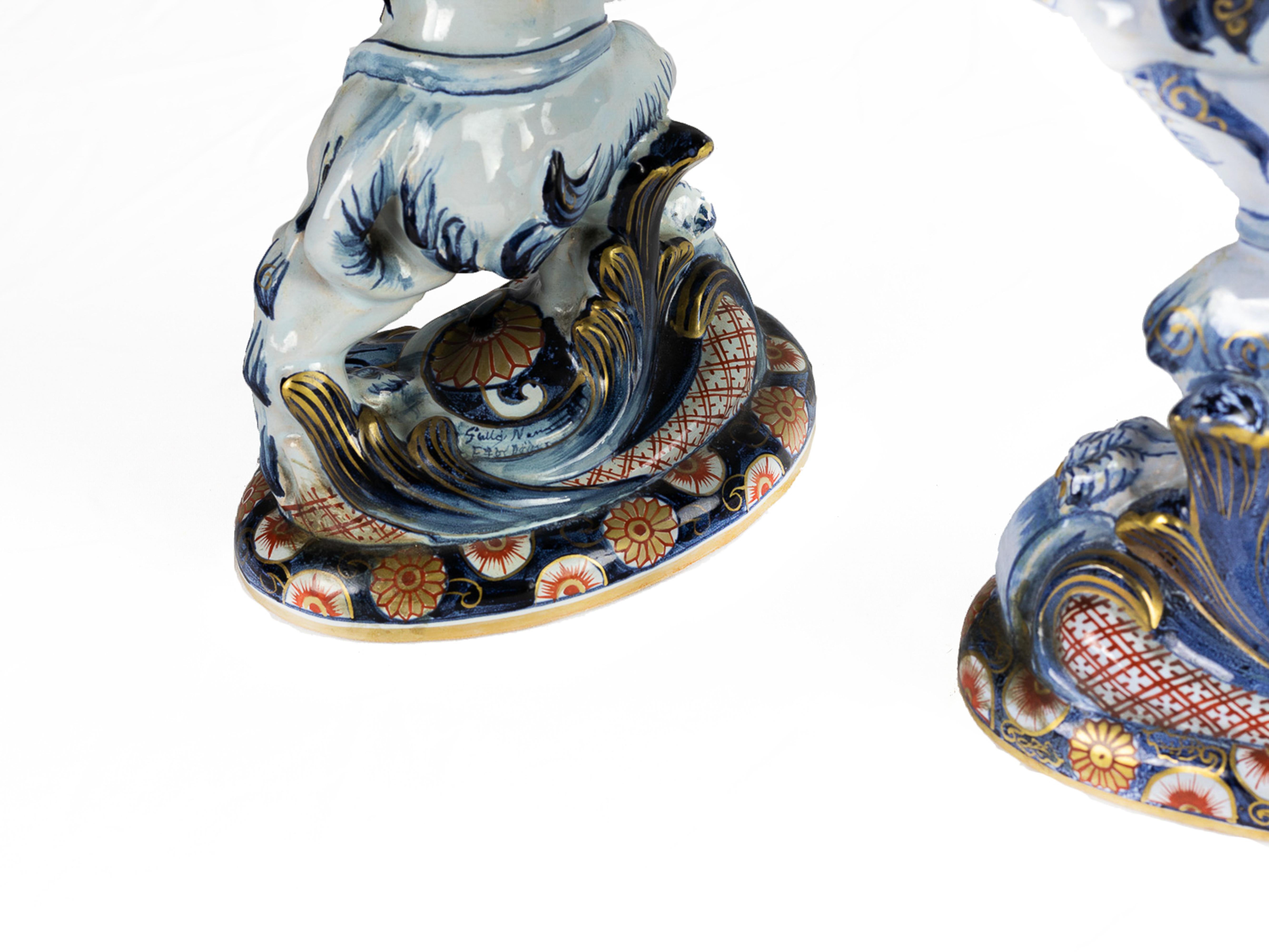 Coppia di portacandele in ceramica, Leoni di Emile Gallé, XIX secolo in vendita 5