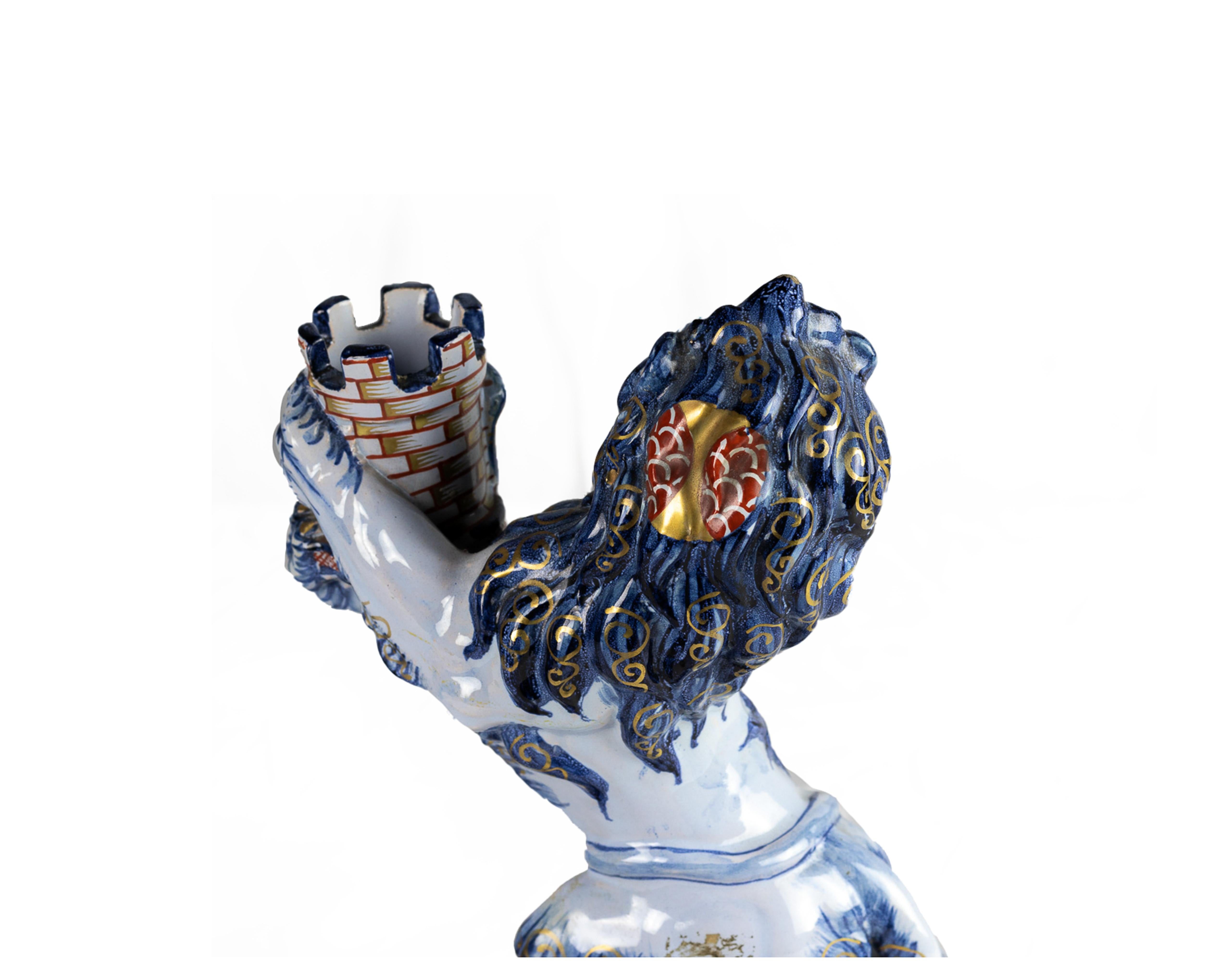 Dipinto Coppia di portacandele in ceramica, Leoni di Emile Gallé, XIX secolo in vendita