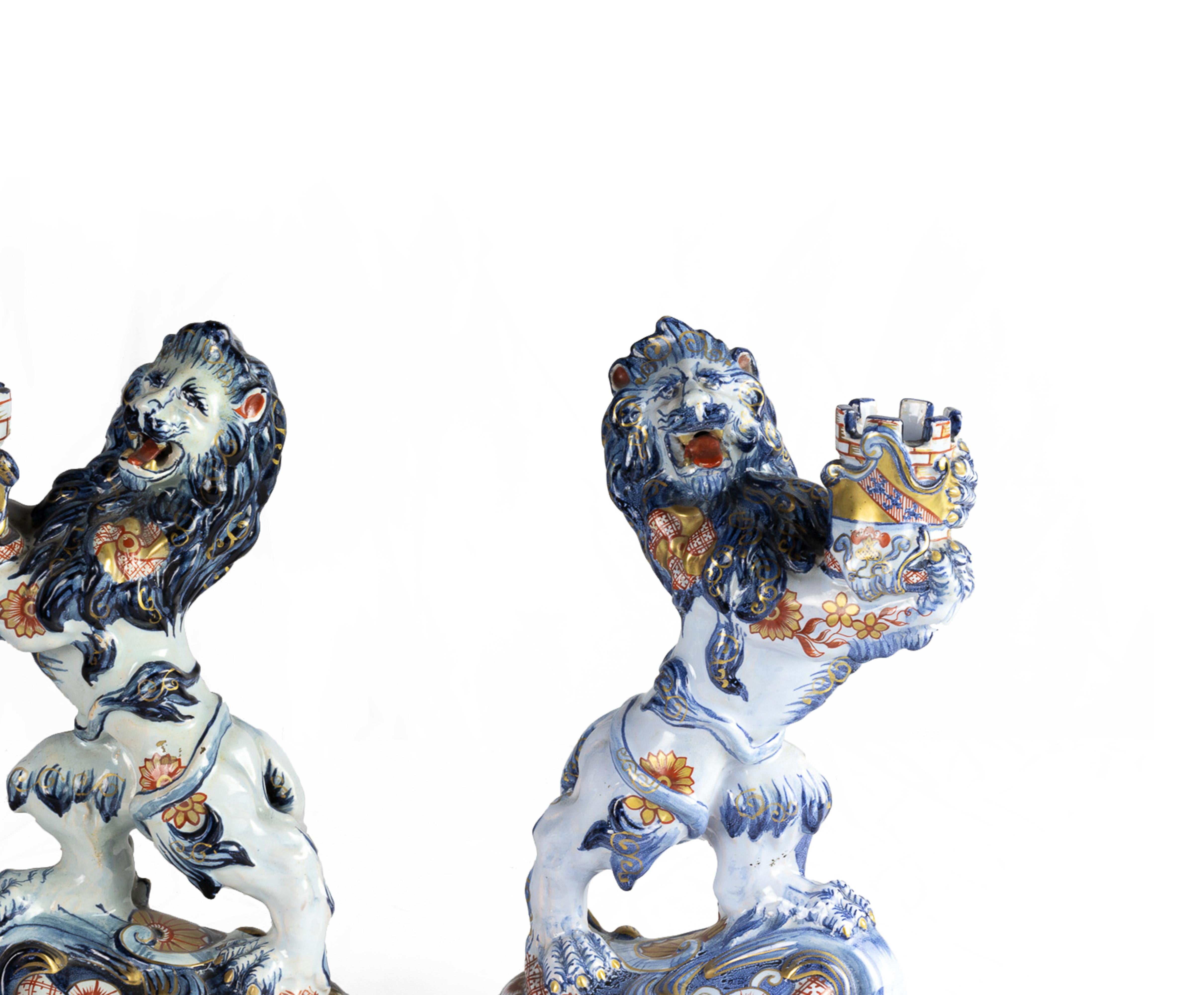 Coppia di portacandele in ceramica, Leoni di Emile Gallé, XIX secolo In condizioni buone in vendita a Lisbon, PT