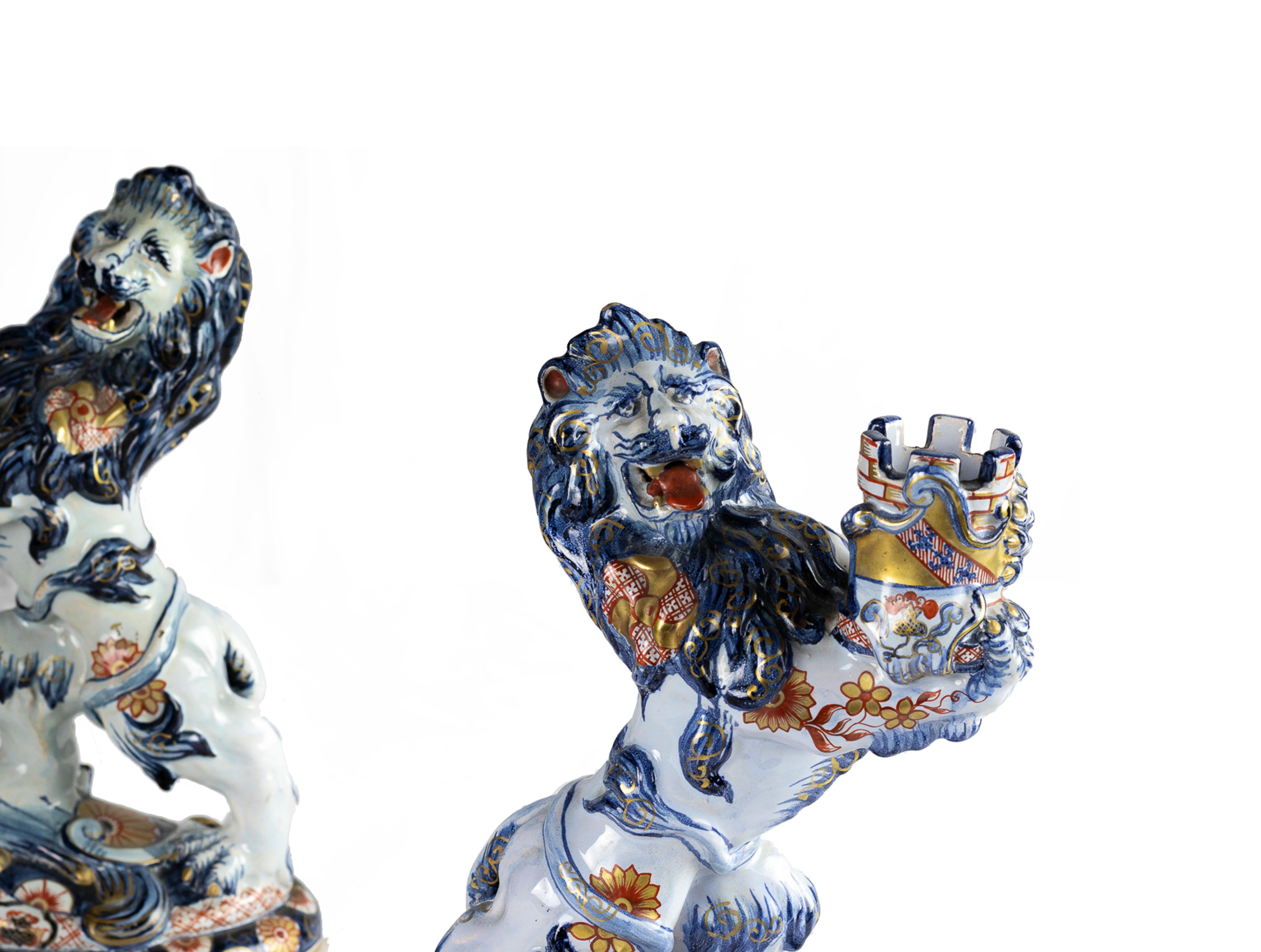 Coppia di portacandele in ceramica, Leoni di Emile Gallé, XIX secolo in vendita 2